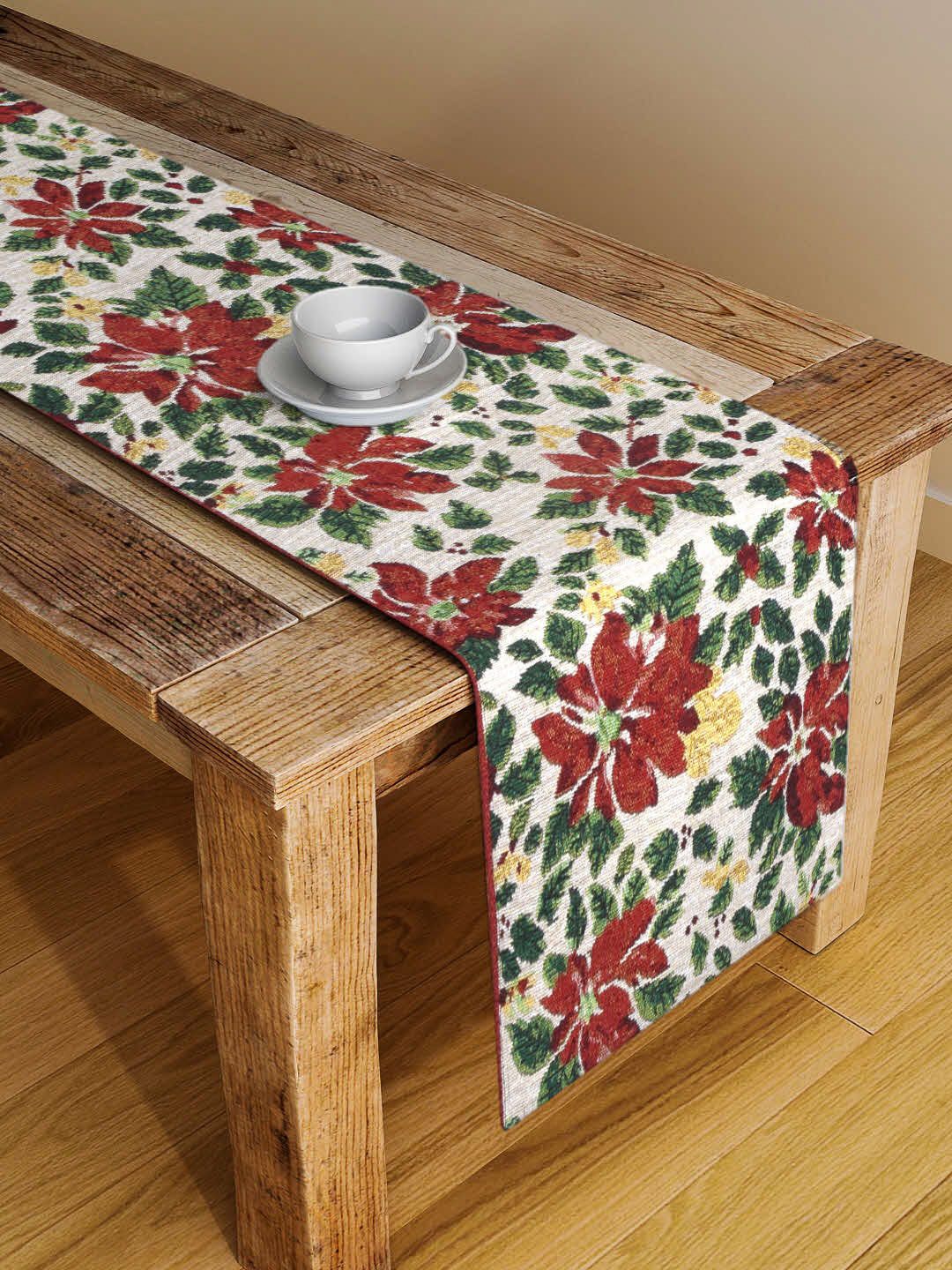 KLOTTHE Red & Green Floral Printed Table Runner Price in India