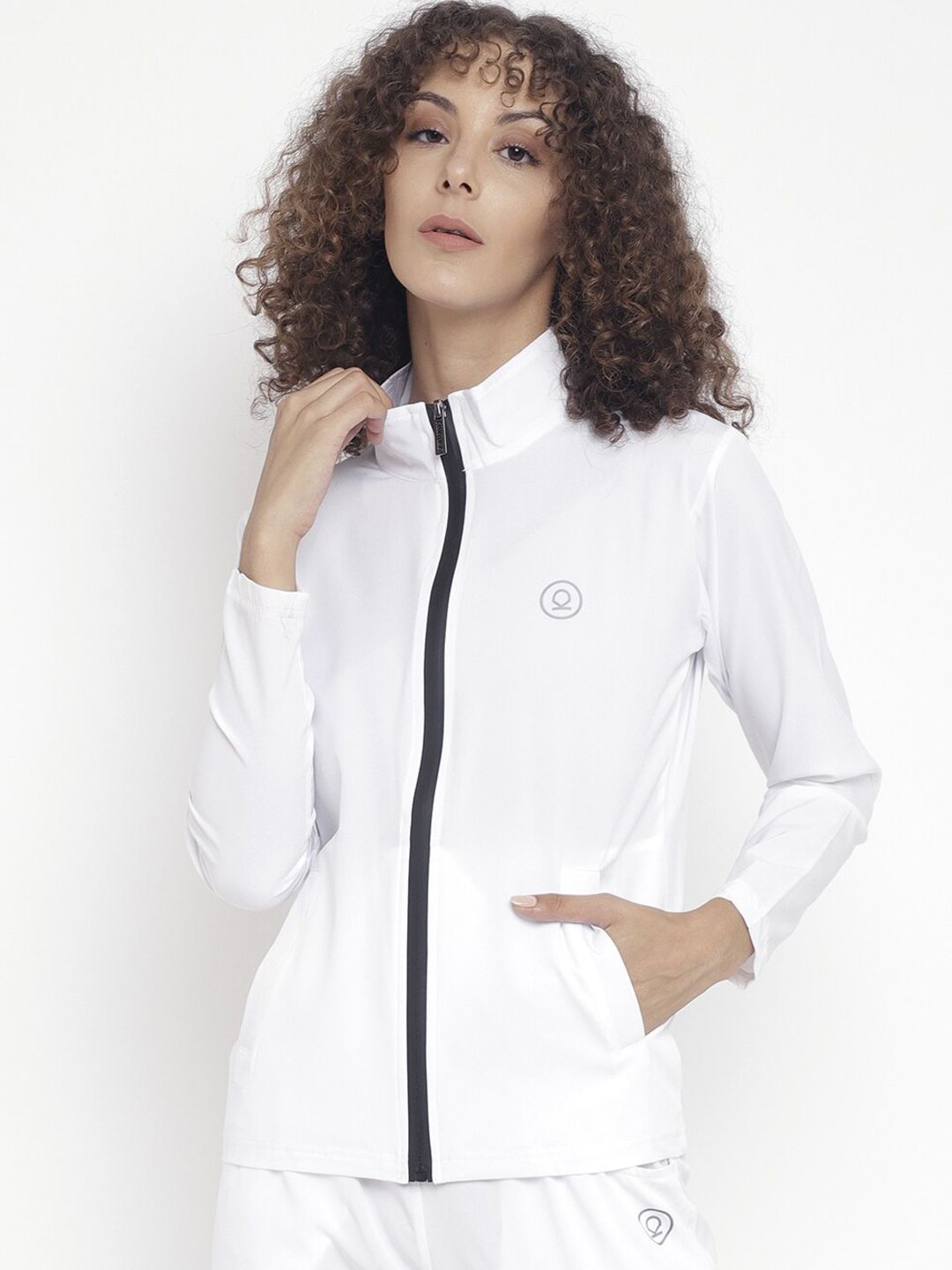 Chkokko Women White Lightweight Training or Gym Sporty Jacket with Patchwork Price in India