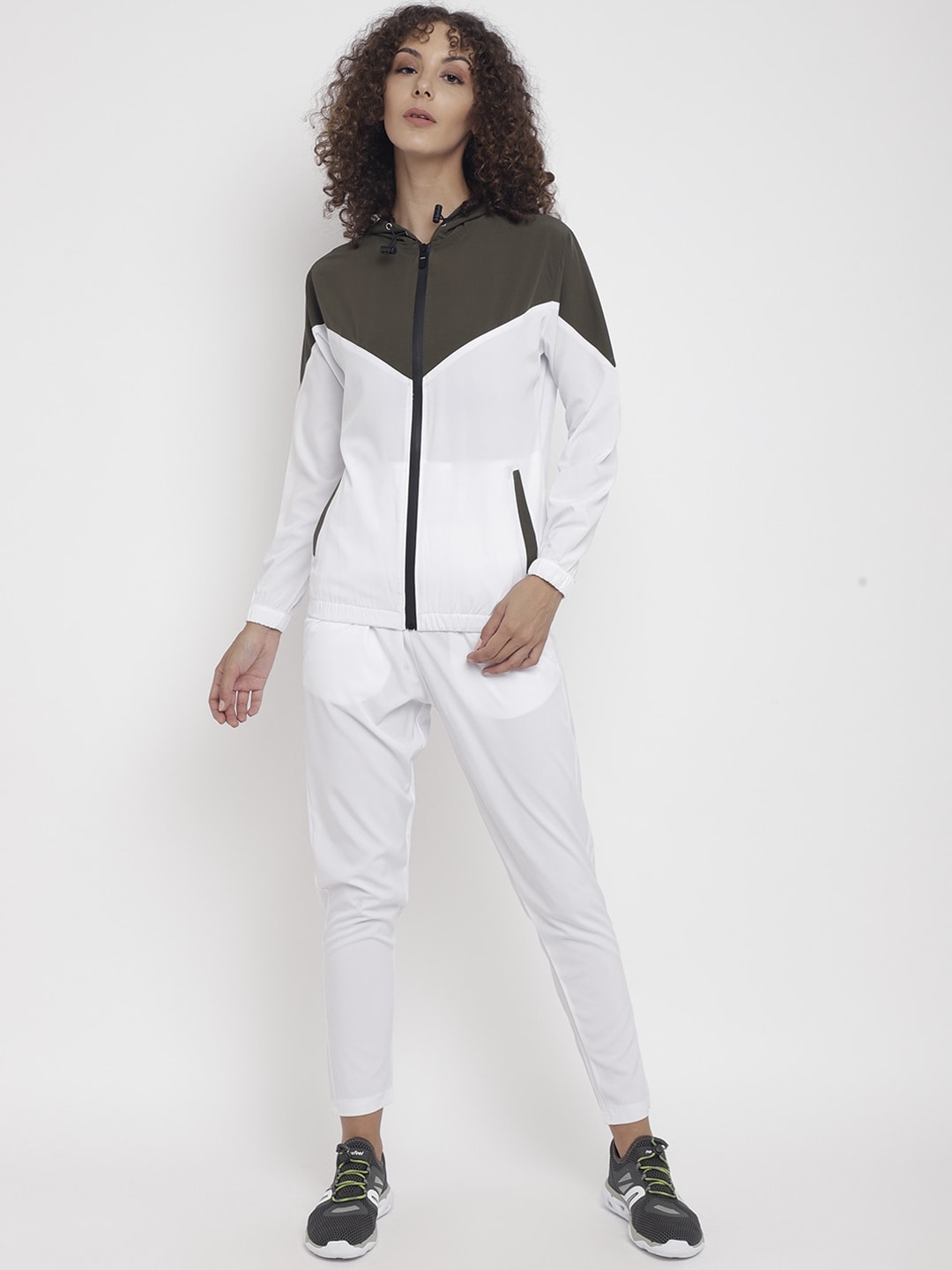 Chkokko Women Olive & White Solid Tracksuits Price in India