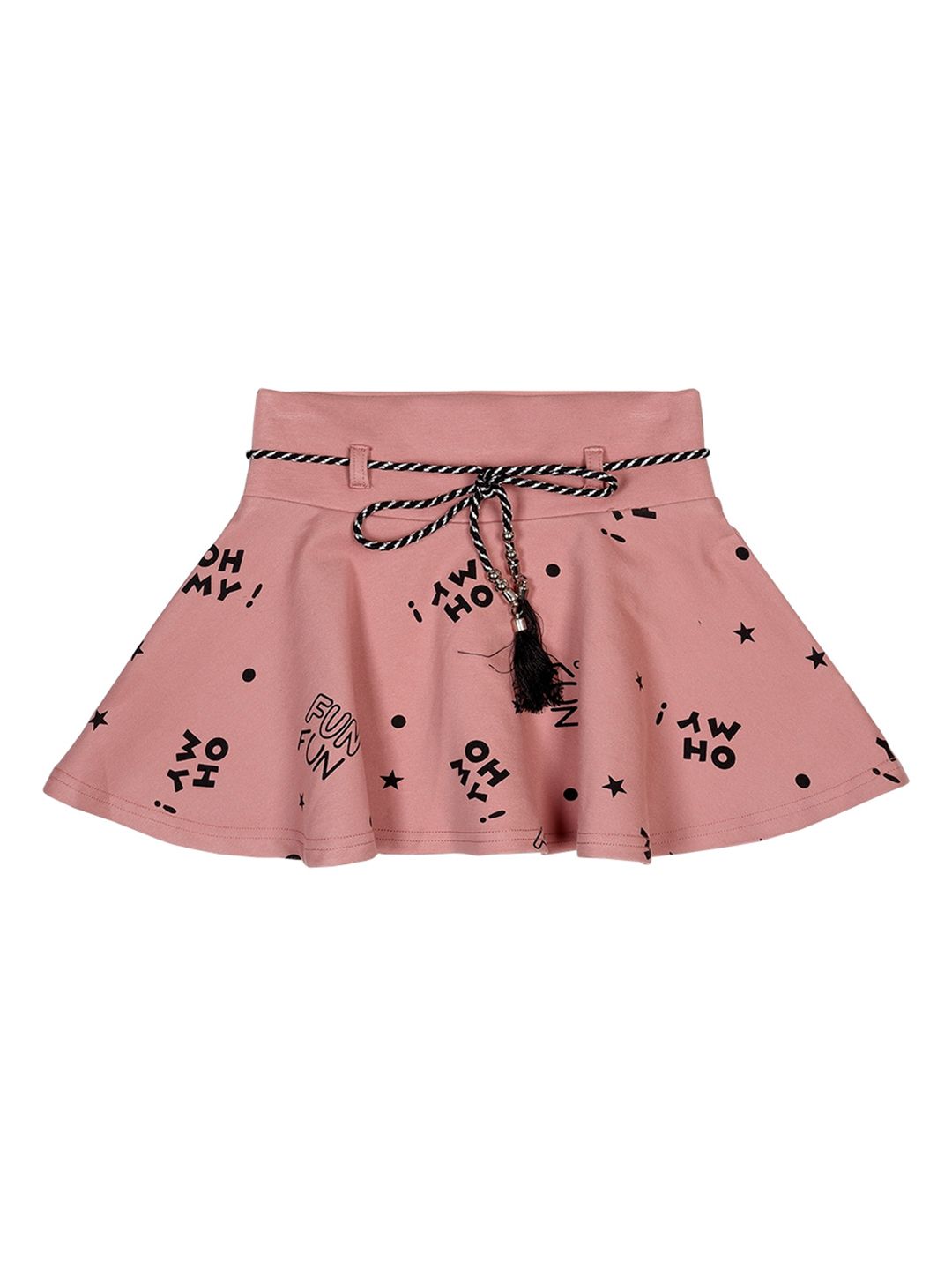 Albion Girls Pink Printed Knee Length Flared Skirts