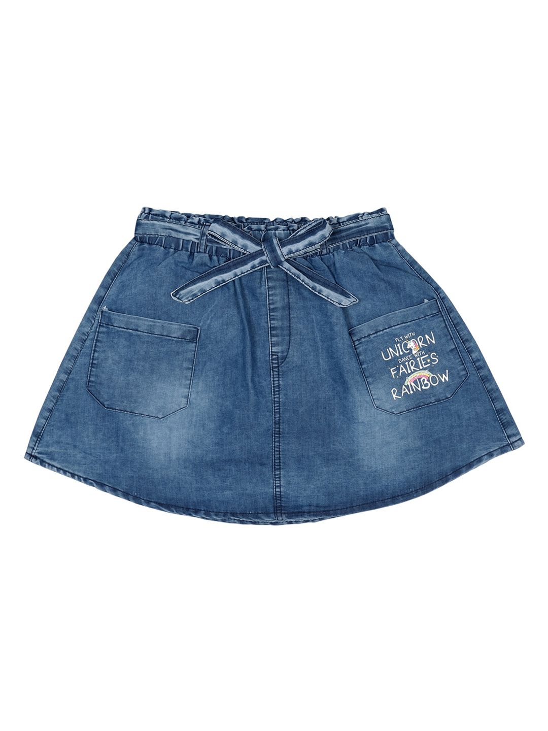 Albion Girls Blue Solid Denim A-Line Skirts