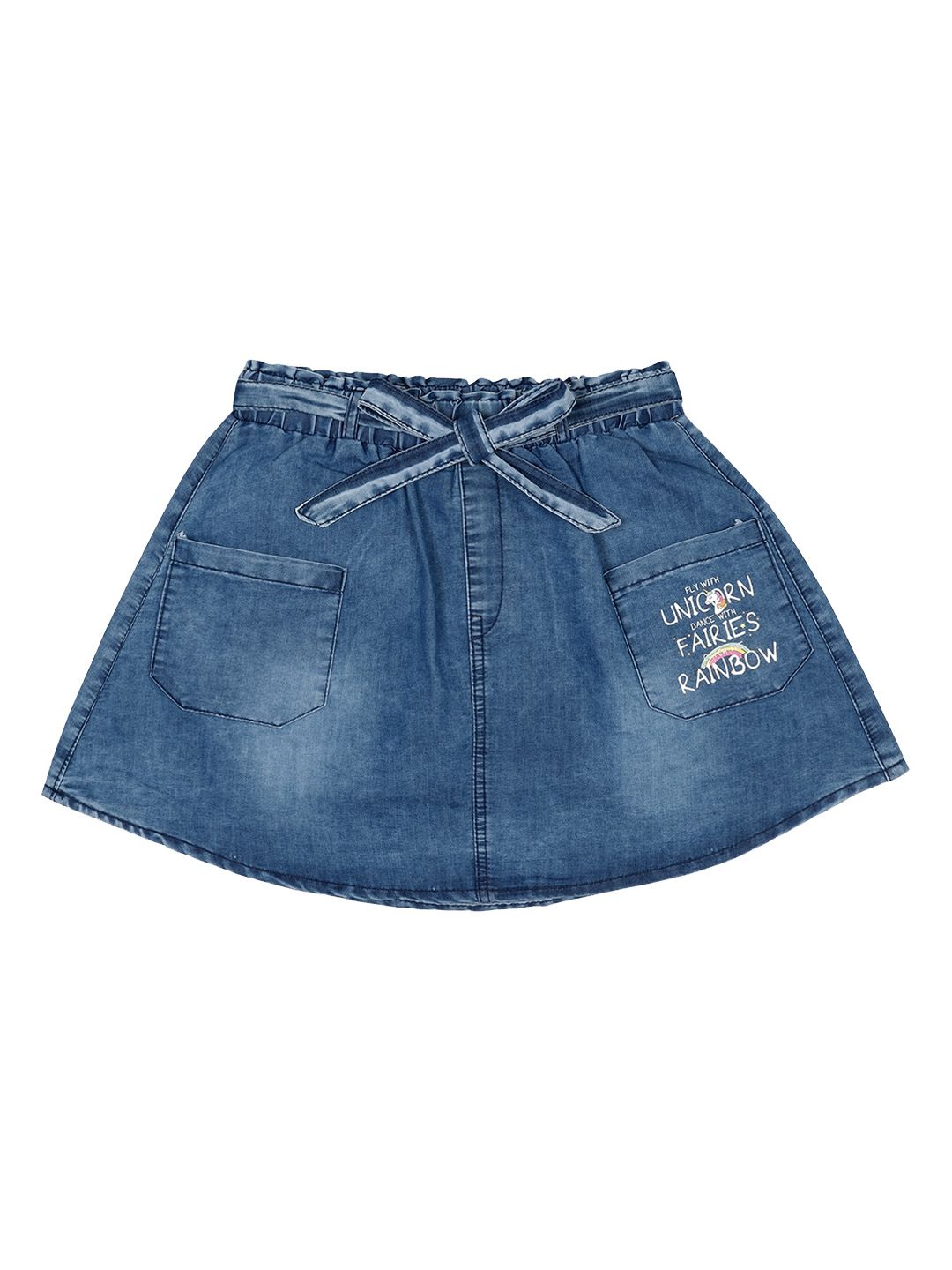 Albion Girls Blue Solid Denim A-Line Skirts