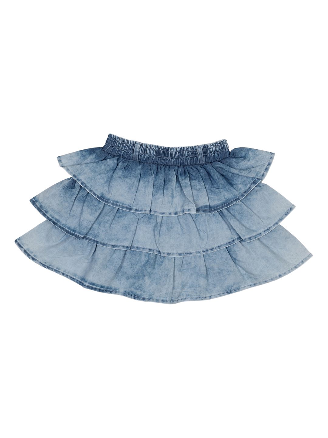 Albion Girls Blue Solid Knee Length Flared Denim Skirts