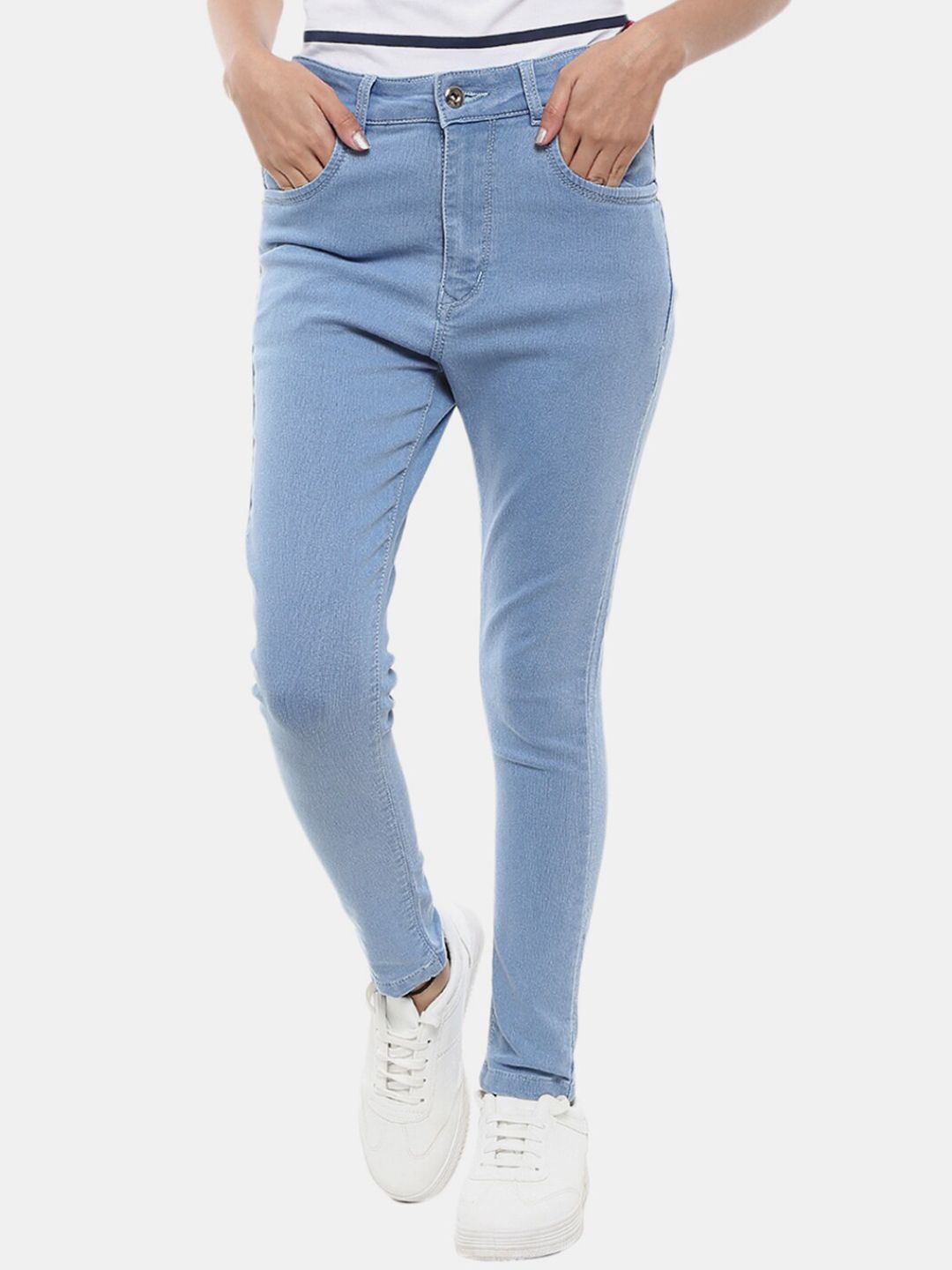 V-Mart Women Blue Solid Cotton Jeans Price in India