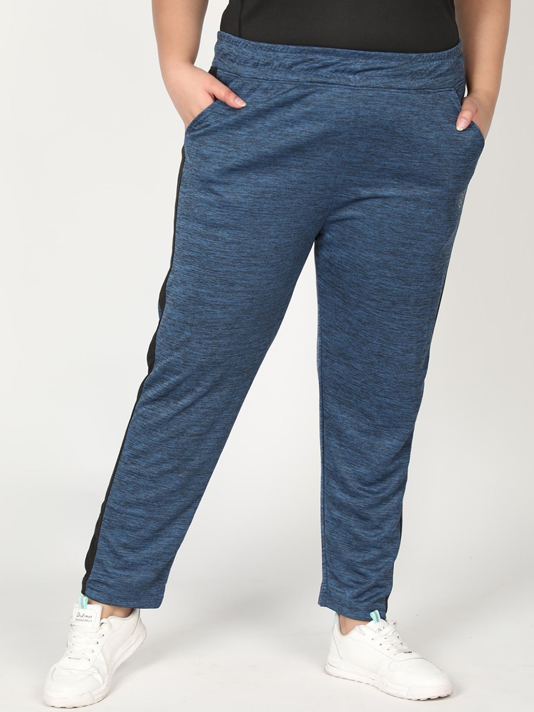 CHKOKKO Plus Women Navy Blue Solid Track Pants Price in India