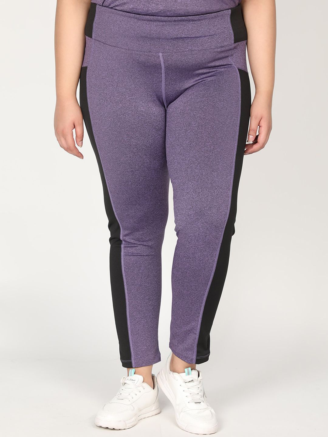 CHKOKKO Plus Women Purple Black Self-Design Skinny-Fit Tights Price in India