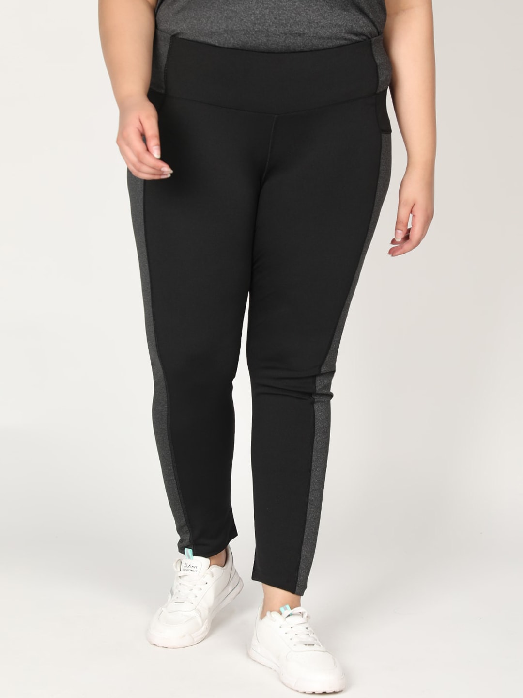 CHKOKKO Plus Women Grey Solid Skinny-Fit Training Tights Price in India