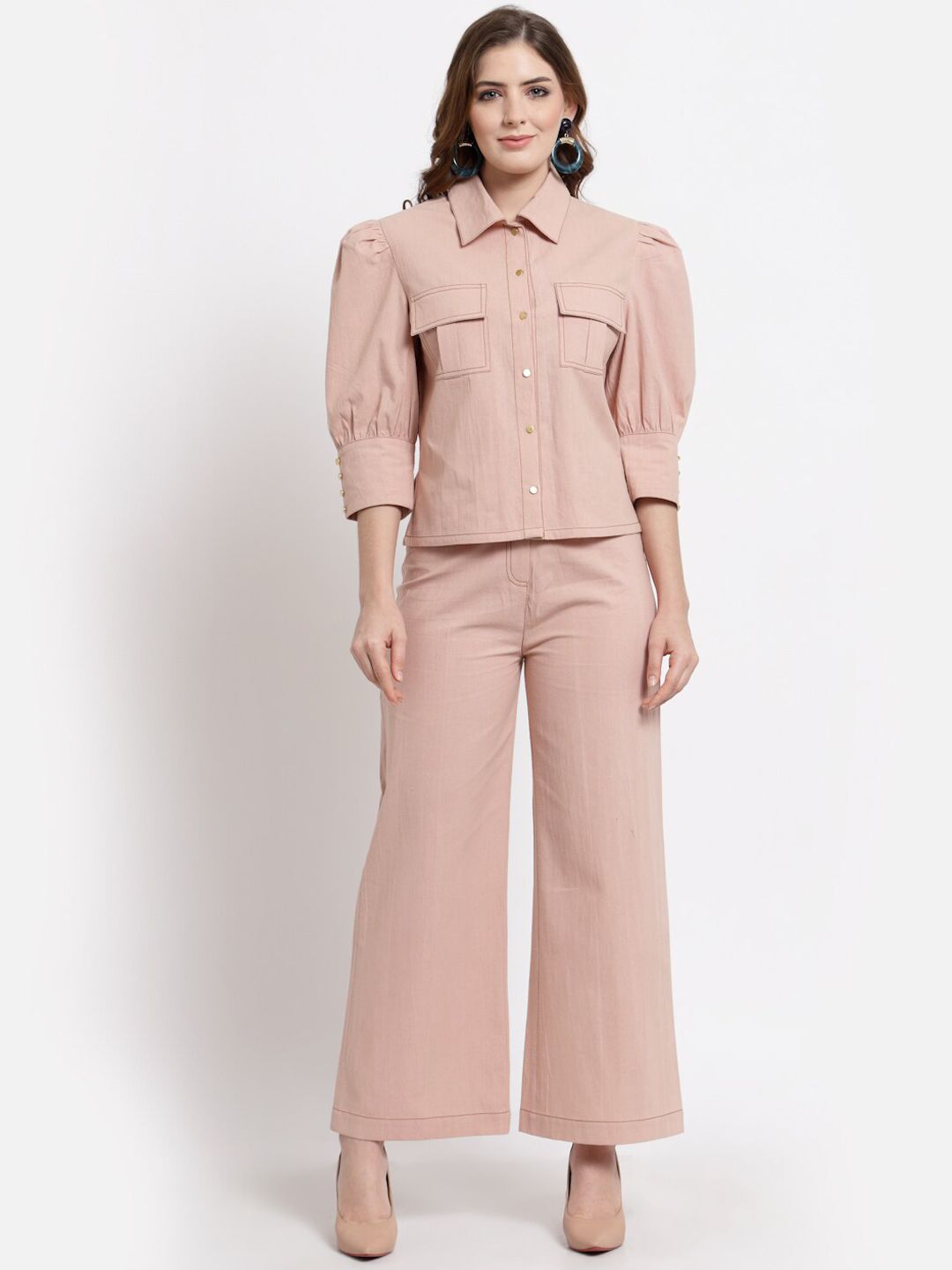 BLANC9 Women Peach-Coloured Mid-Rise Regular Fit Trousers Price in India