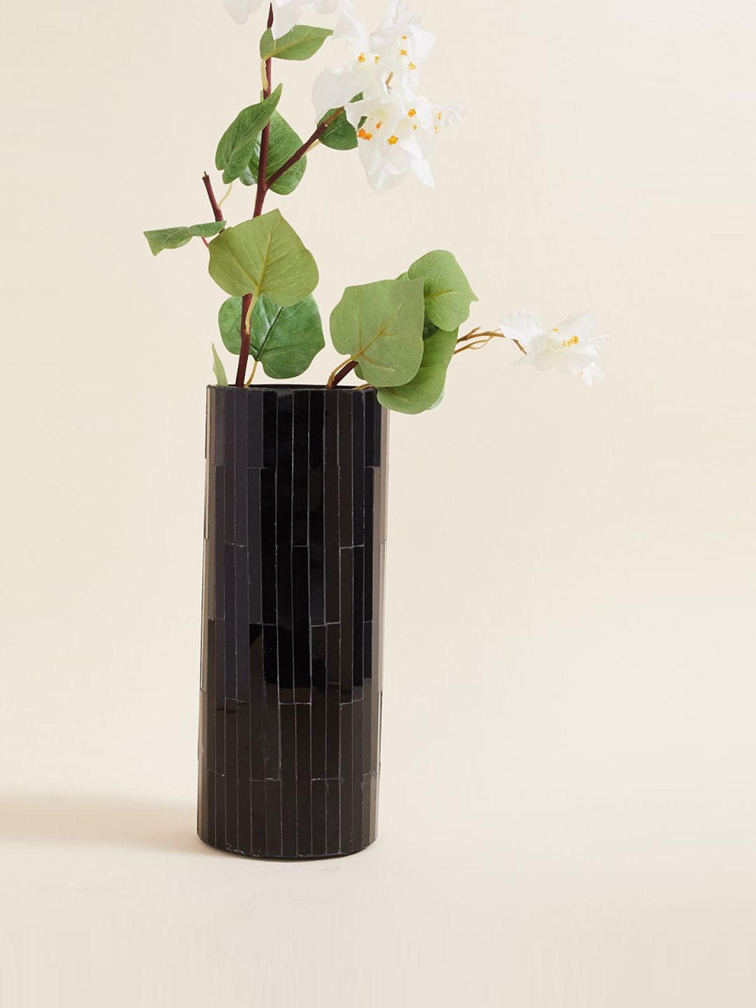 Home Centre Black  Textured Cylindrical Glass Vases Price in India