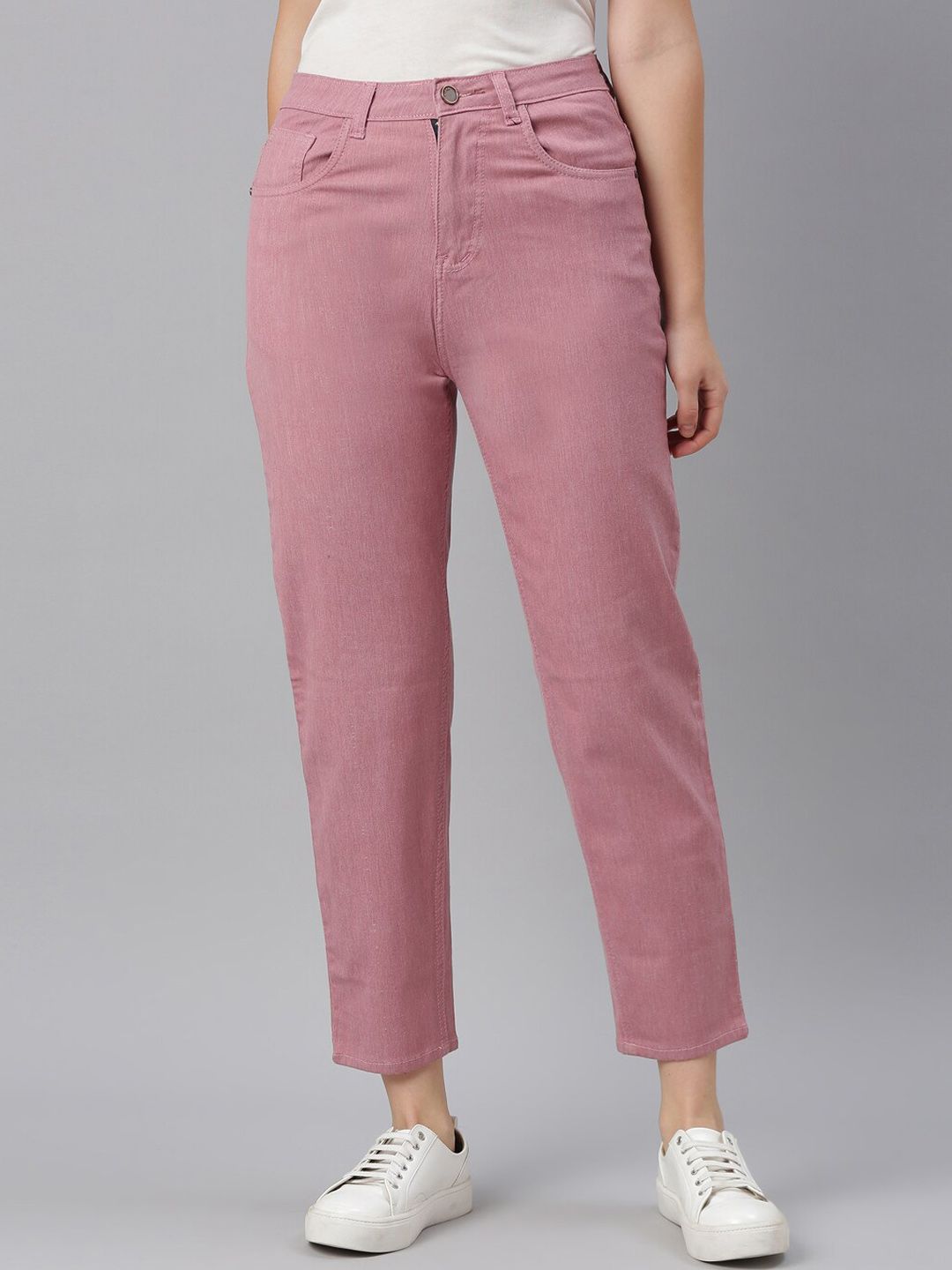 ZHEIA Women Pink Relaxed Fit High-Rise Stretchable Crop Jeans Price in India
