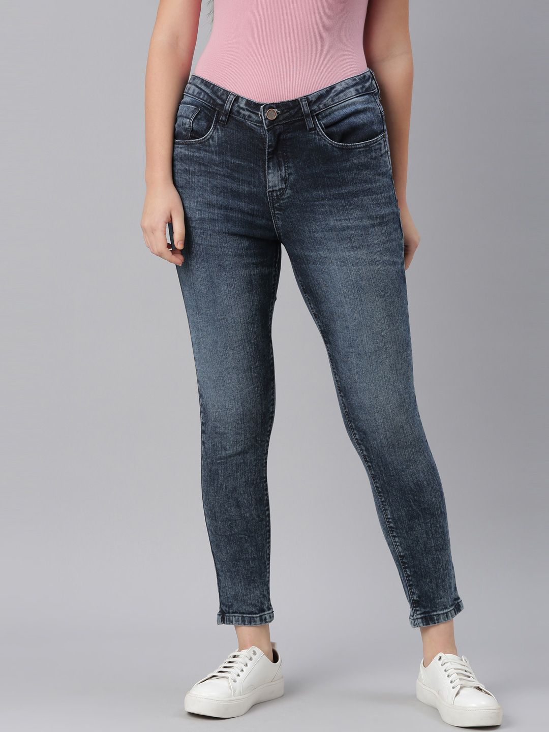 ZHEIA Women Blue Skinny Fit Heavy Fade Stretchable Jeans