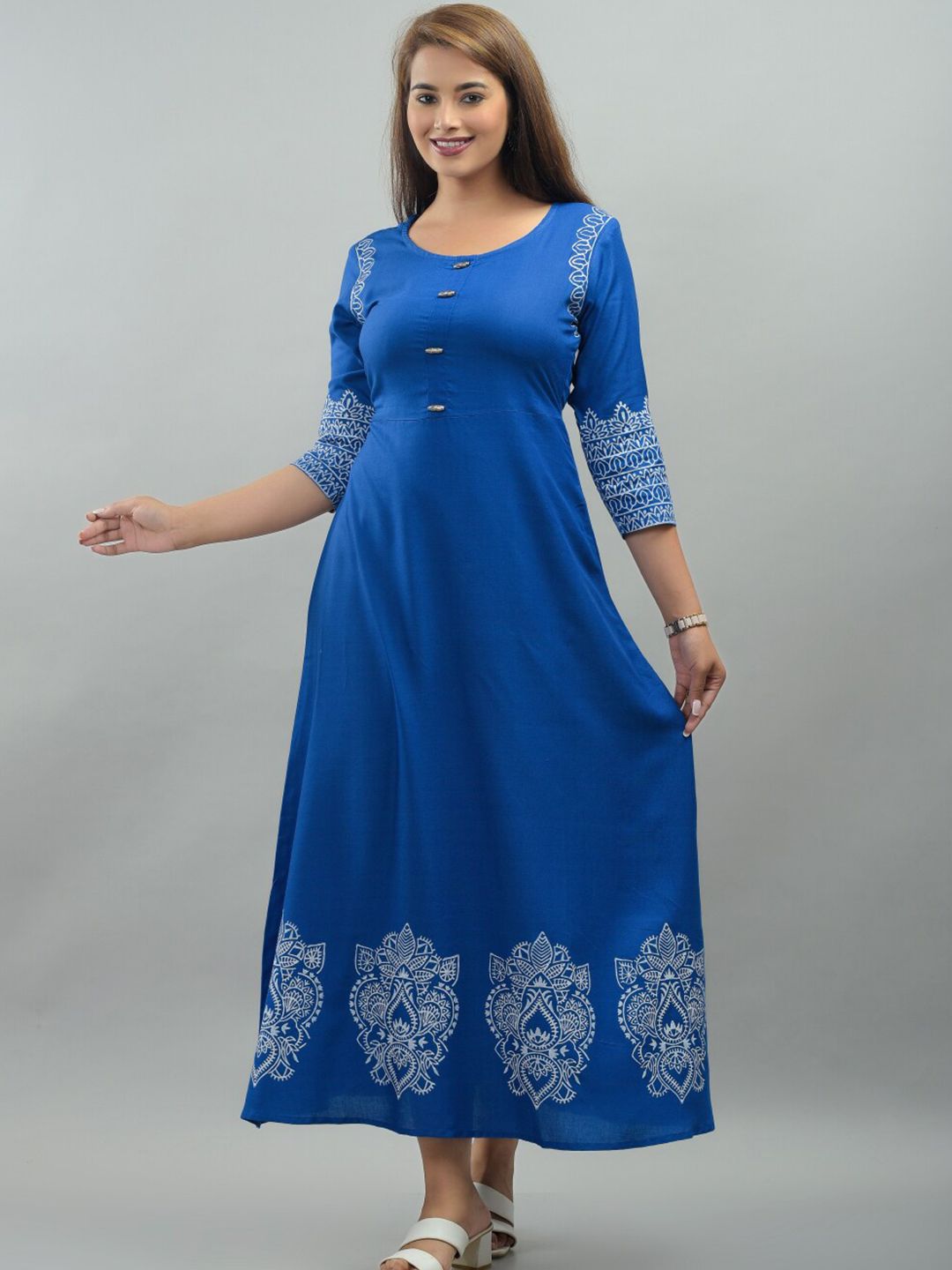 IQRAAR Blue Ethnic A-Line Maxi Dress Price in India