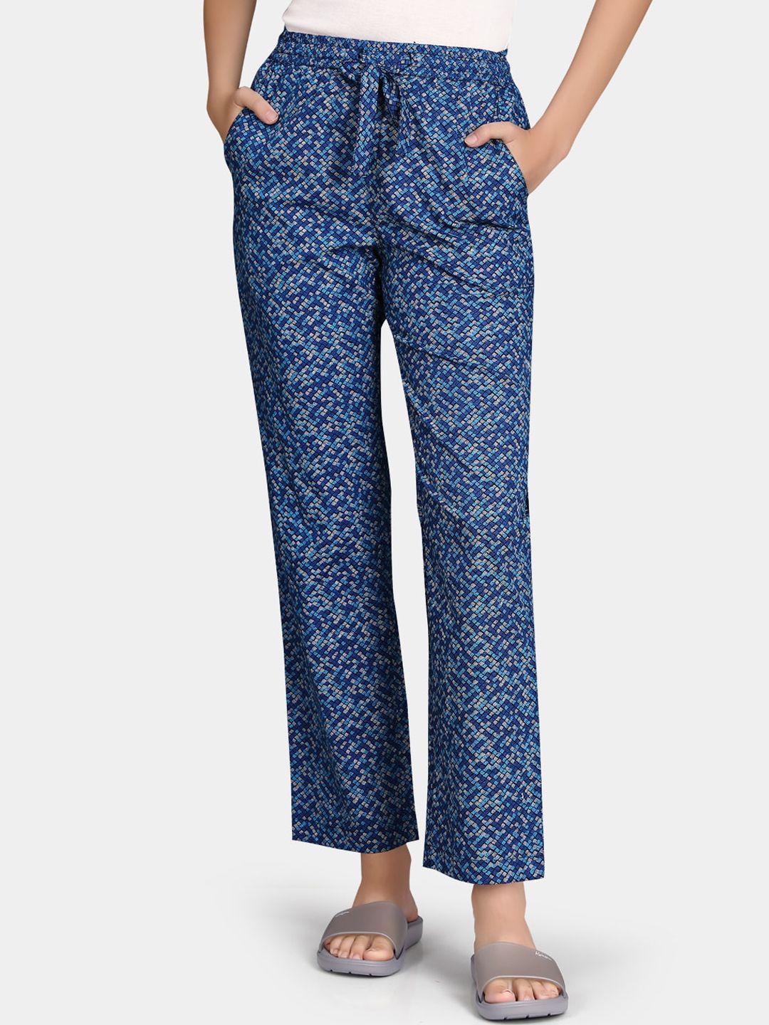 VASTRADO Women Blue Printed Cotton Lounge Pants Price in India