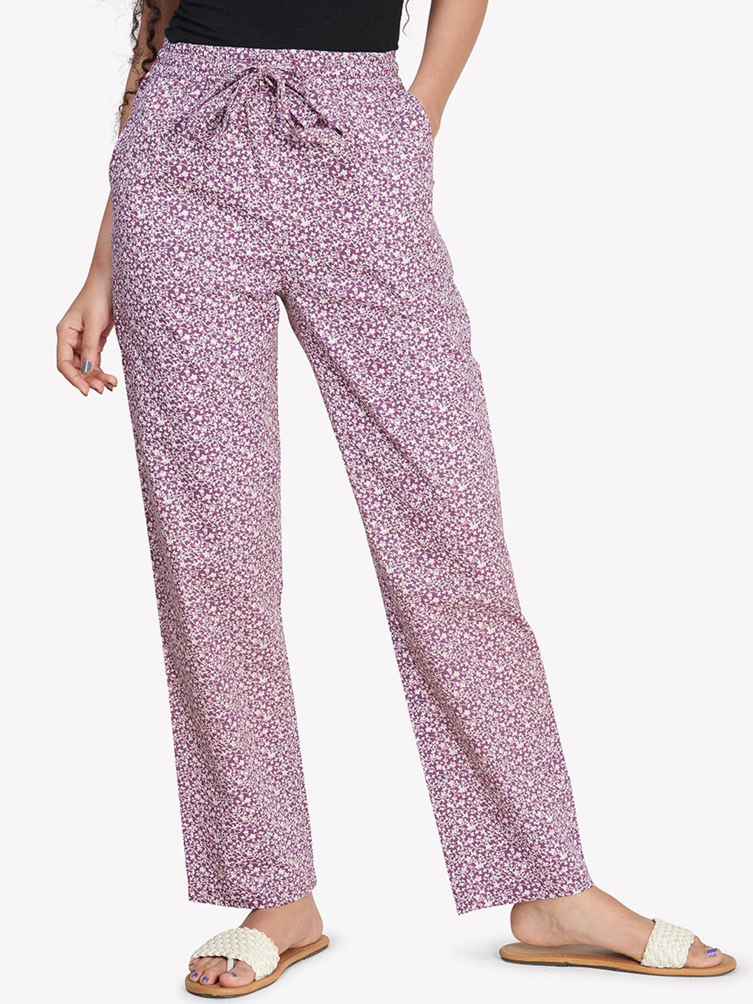 VASTRADO Women Purple & White Floral Printed Lounge Pants Price in India