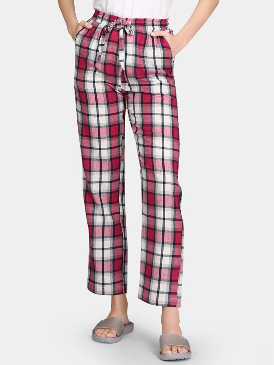 VASTRADO Women Pink Checked Cotton Lounge Pants Price in India