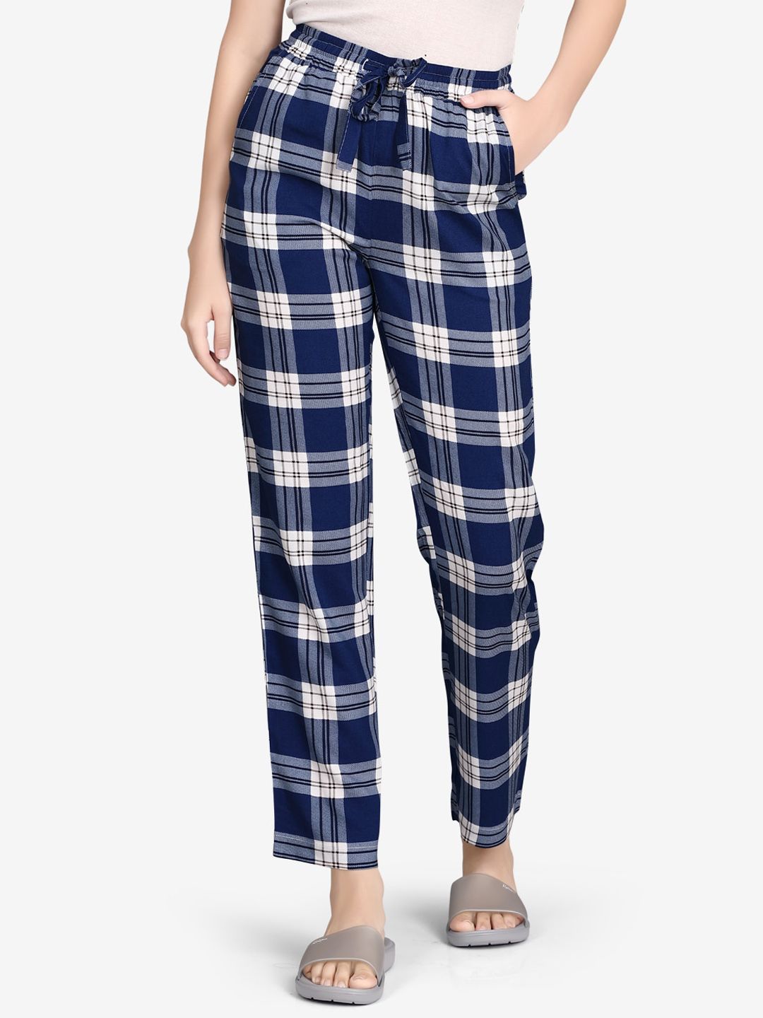 VASTRADO Women Navy Blue Checked Lounge Pants Price in India