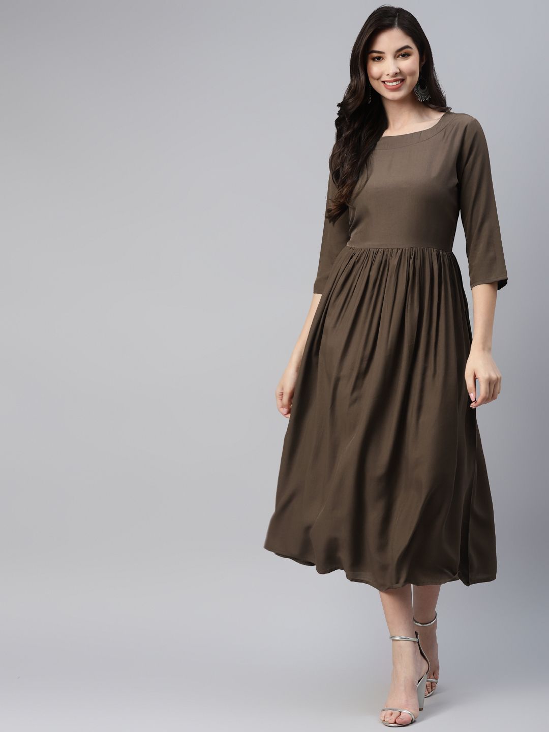 Aarika Brown A-Line Midi Dress Price in India