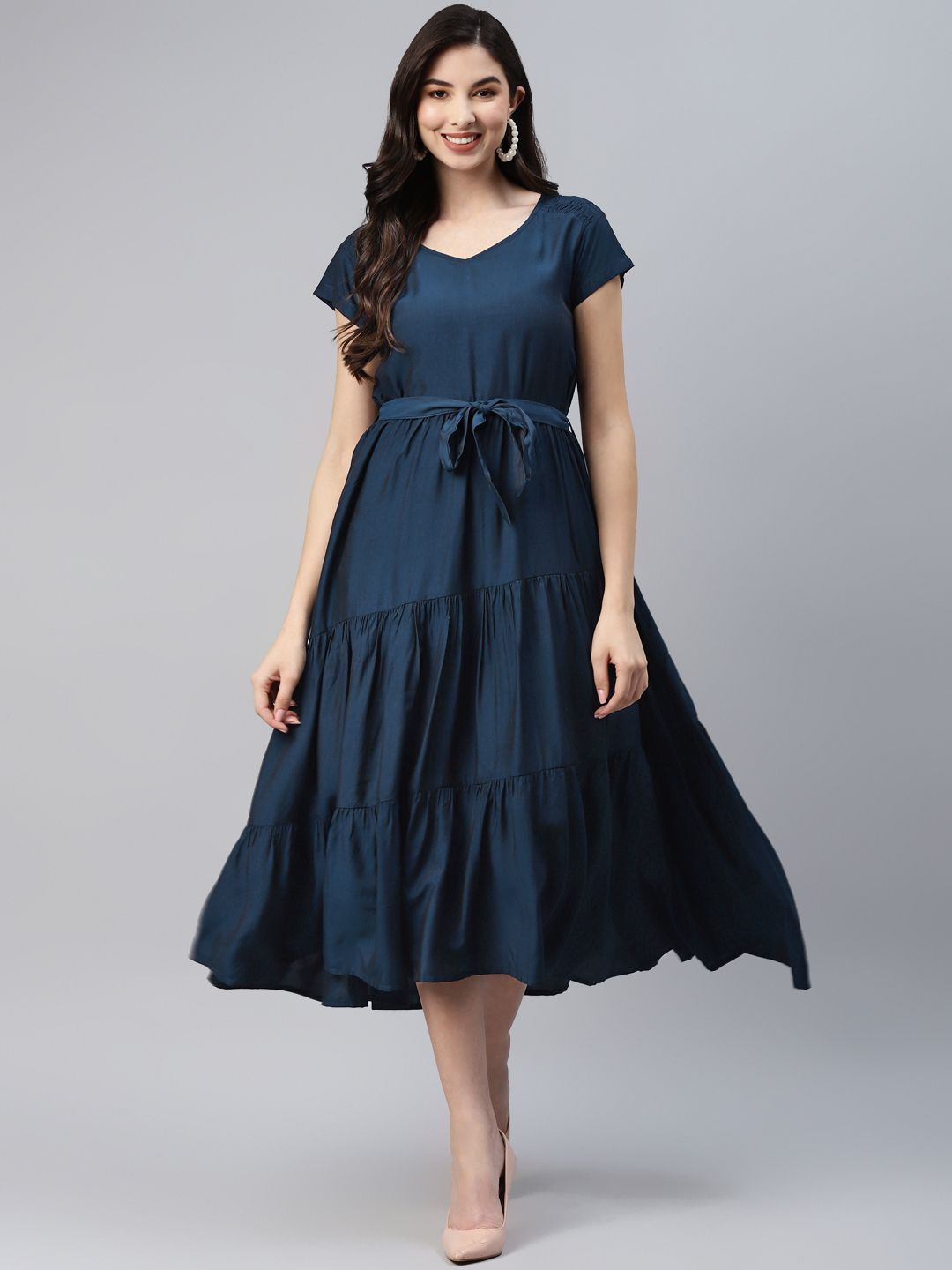 Aarika Navy Blue A-Line Midi Dress Price in India