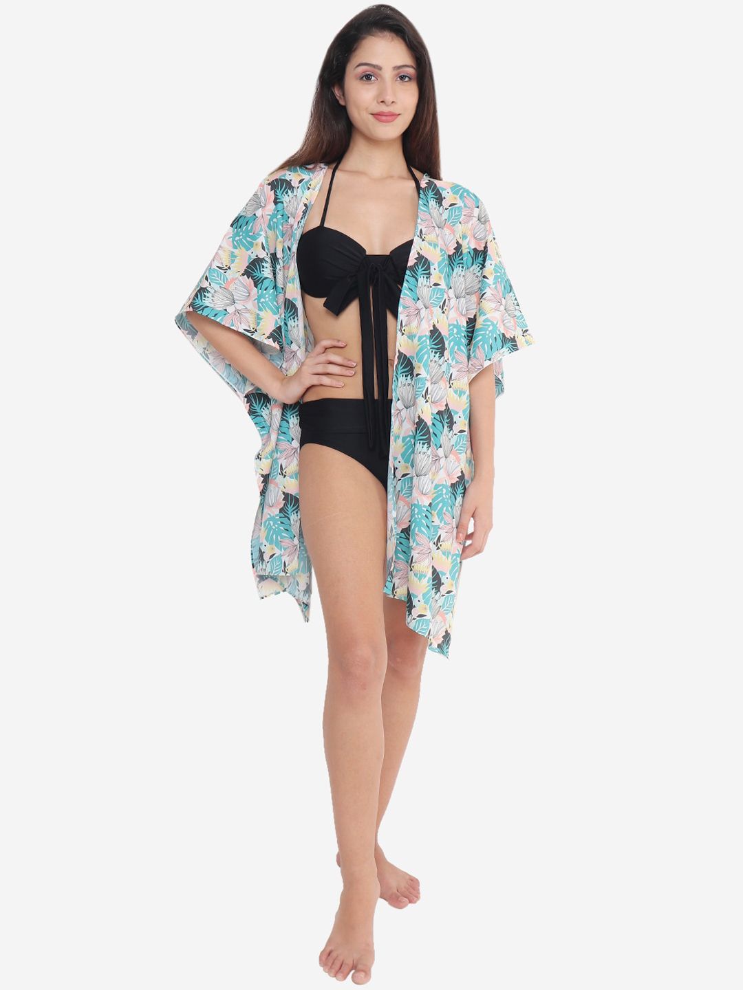 Beau Design Women Blue & Pink Printed Cover Up Swimwear Price in India
