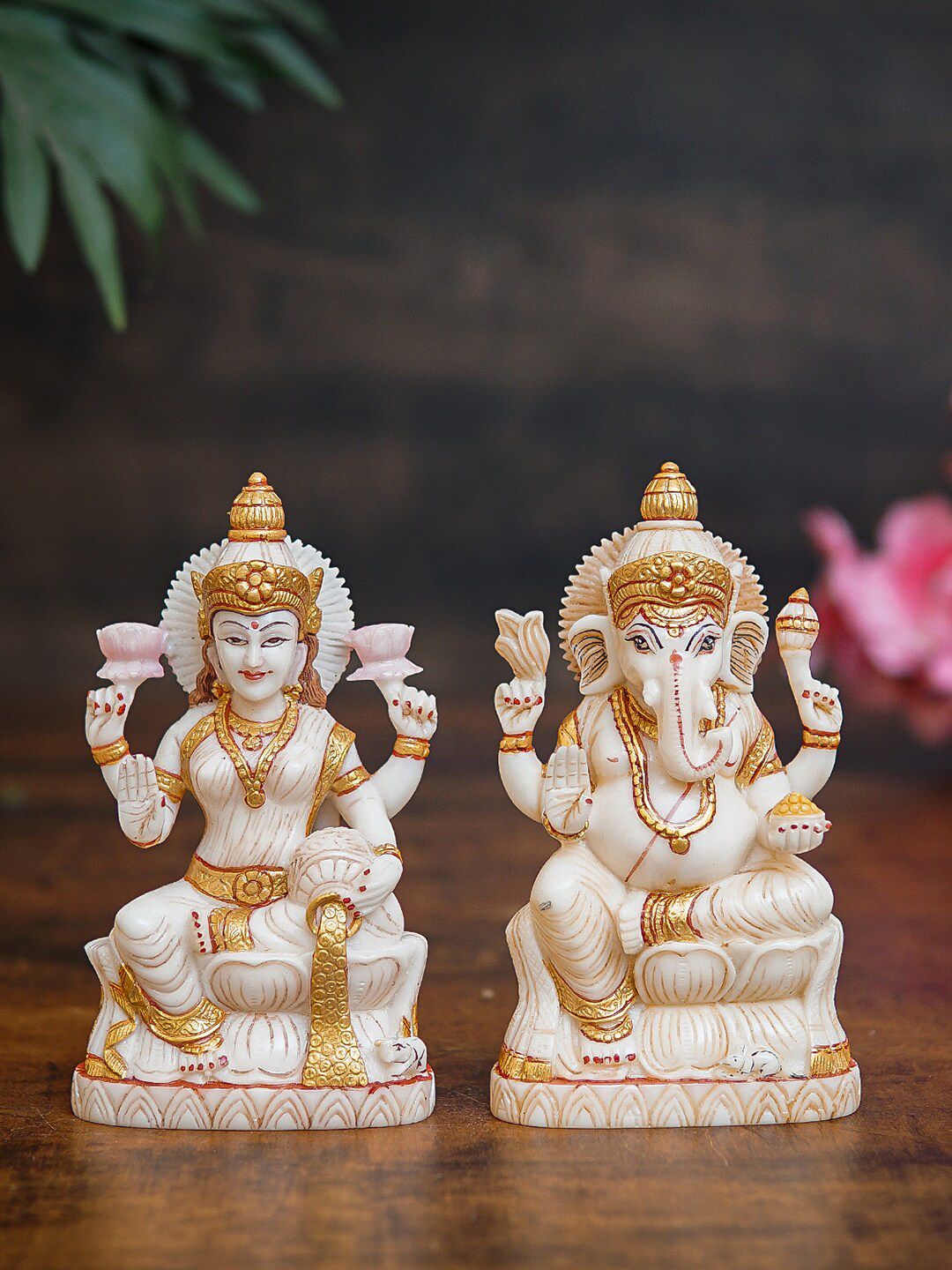 StatueStudio White & Gold Ganesha Lakshmi Idol Showpieces Price in India