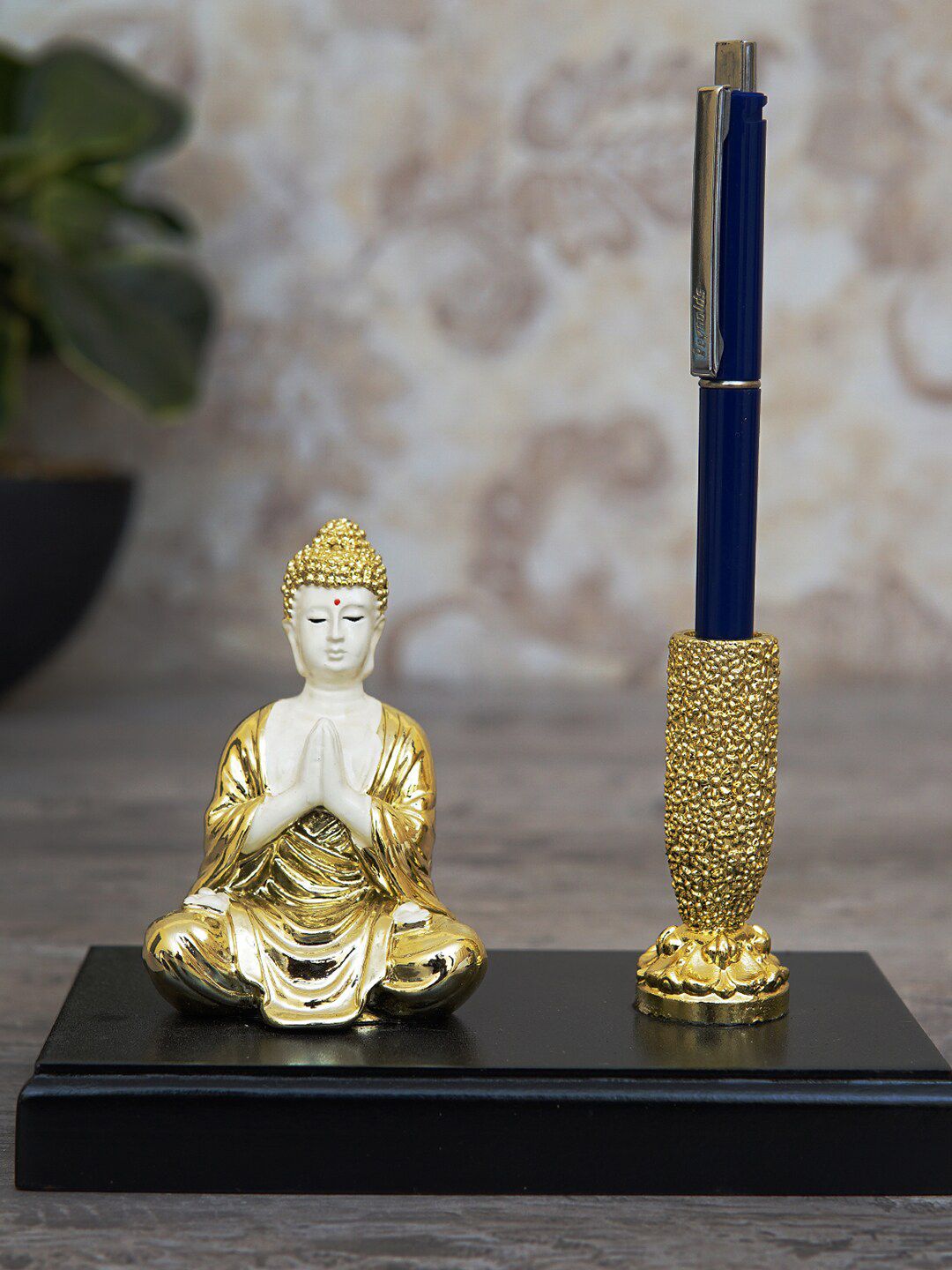 StatueStudio White & Gold-Toned Buddha Pen Stand Curio Showpieces Price in India
