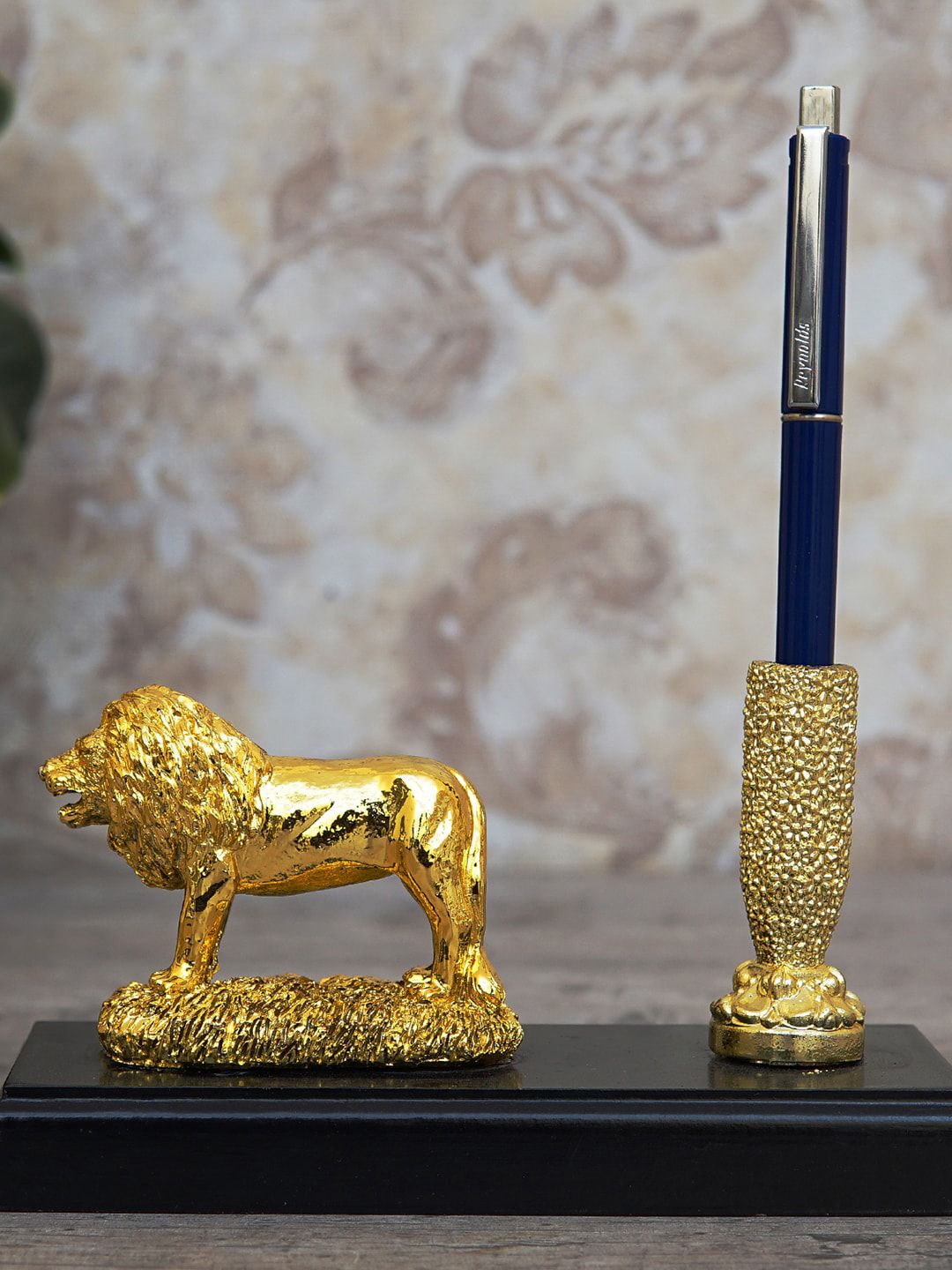 StatueStudio Gold-Tond & Black Lion Pen Stand Curio Showpieces Price in India