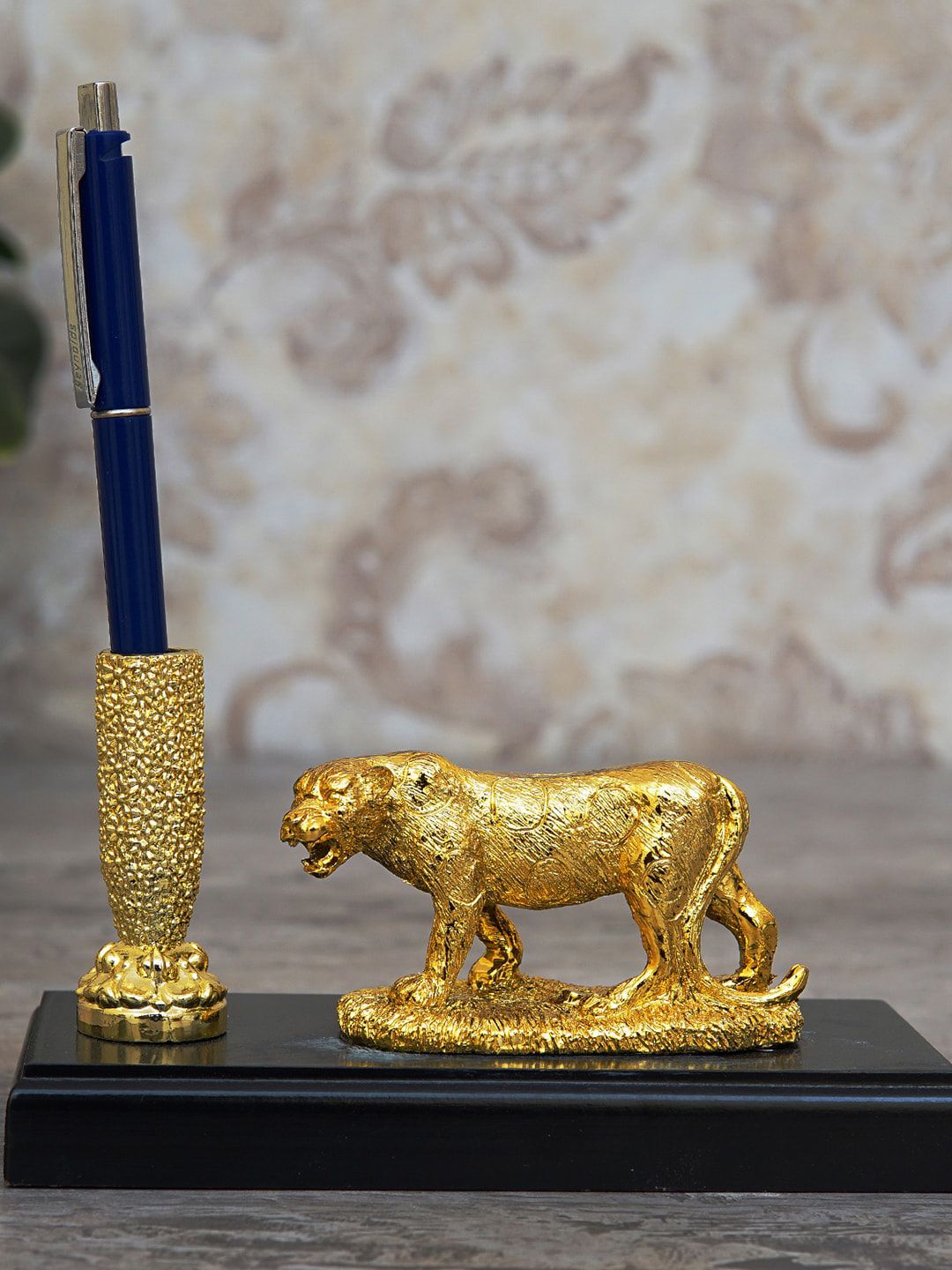 StatueStudio Gold-Toned & Black Textured Tiger Pen Stand Showpiece Price in India