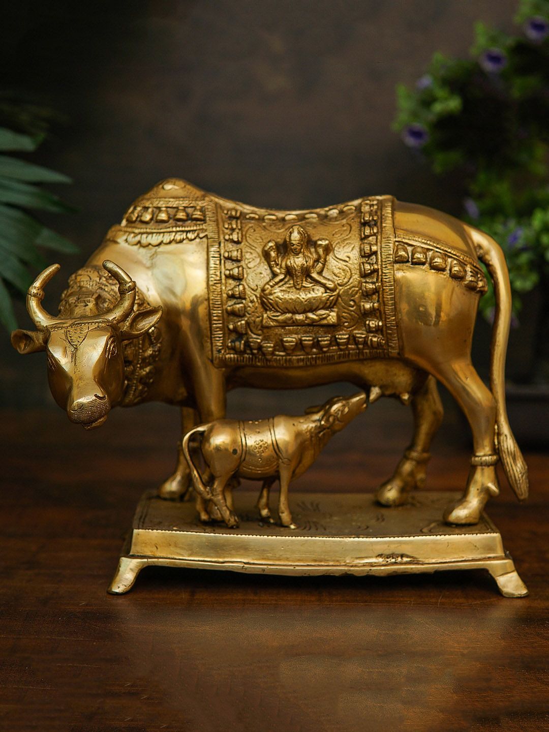 StatueStudio Gold-Toned  Cow With Calf Statue Showpiece Price in India