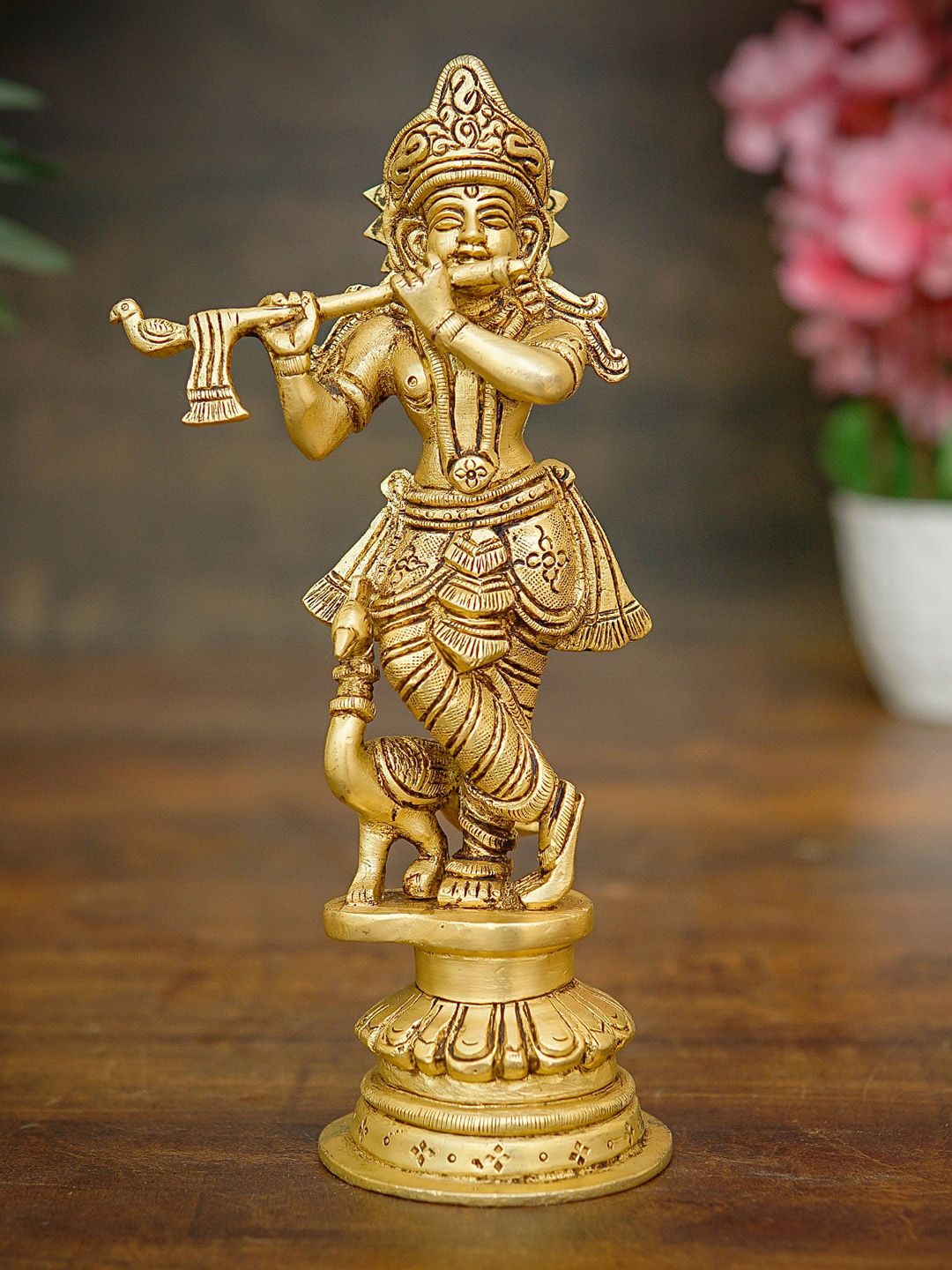 StatueStudio Brass Gold-Toned Lord Krishna Idol Price in India