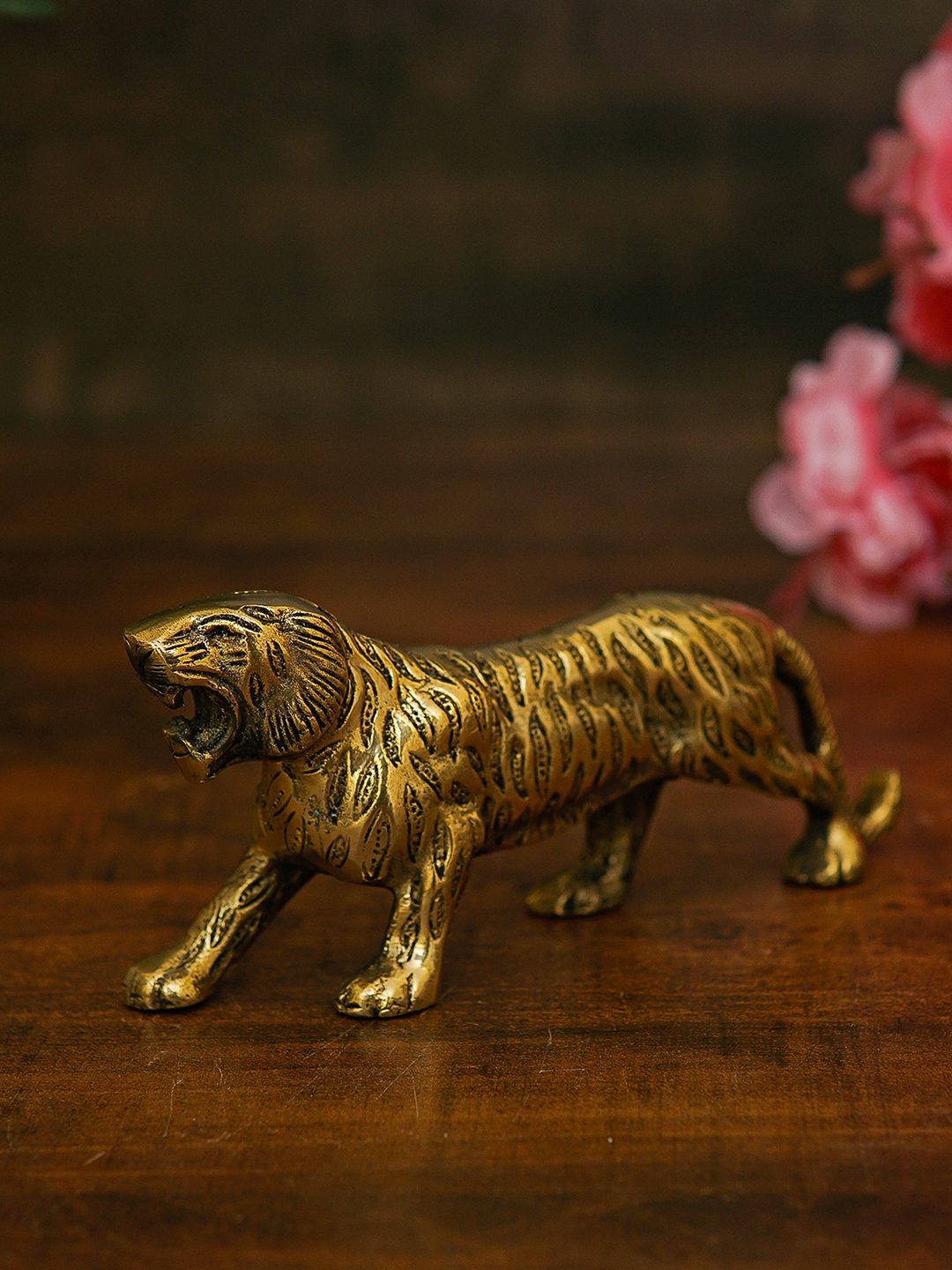 StatueStudio Gold-Toned Brass Antique Mini Tiger Showpiece Price in India