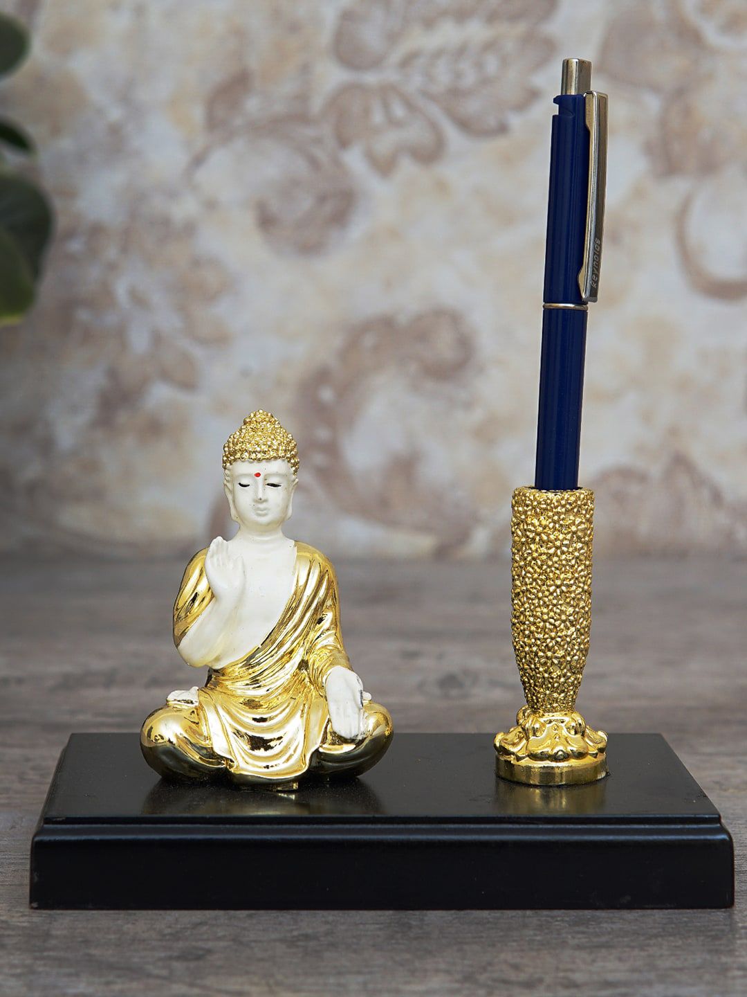StatueStudio White & Gold-Toned Buddha Pen Stand Showpiece Price in India