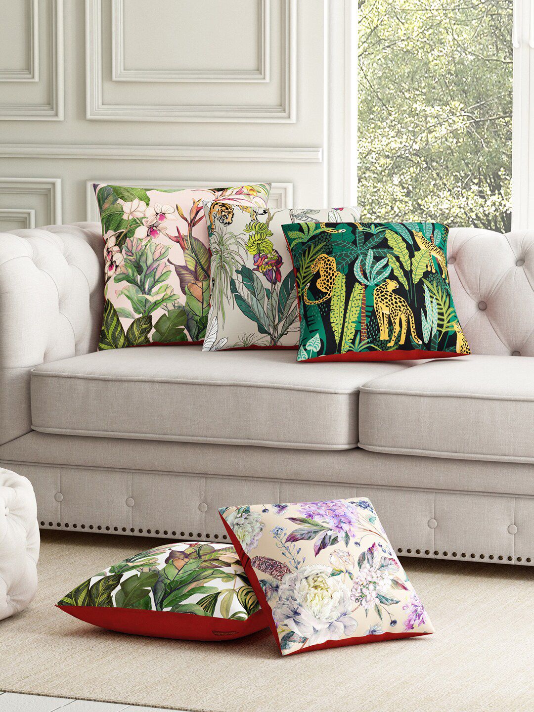 SEJ by Nisha Gupta Unisex Green Cushion Covers Price in India