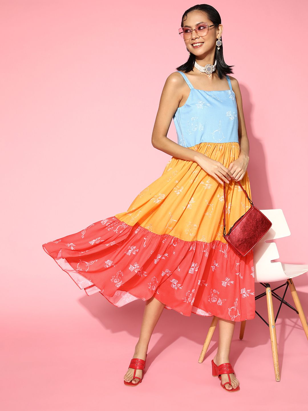 Kvsfab Women Stylish Blue Colourblocked Sundress Dress Price in India