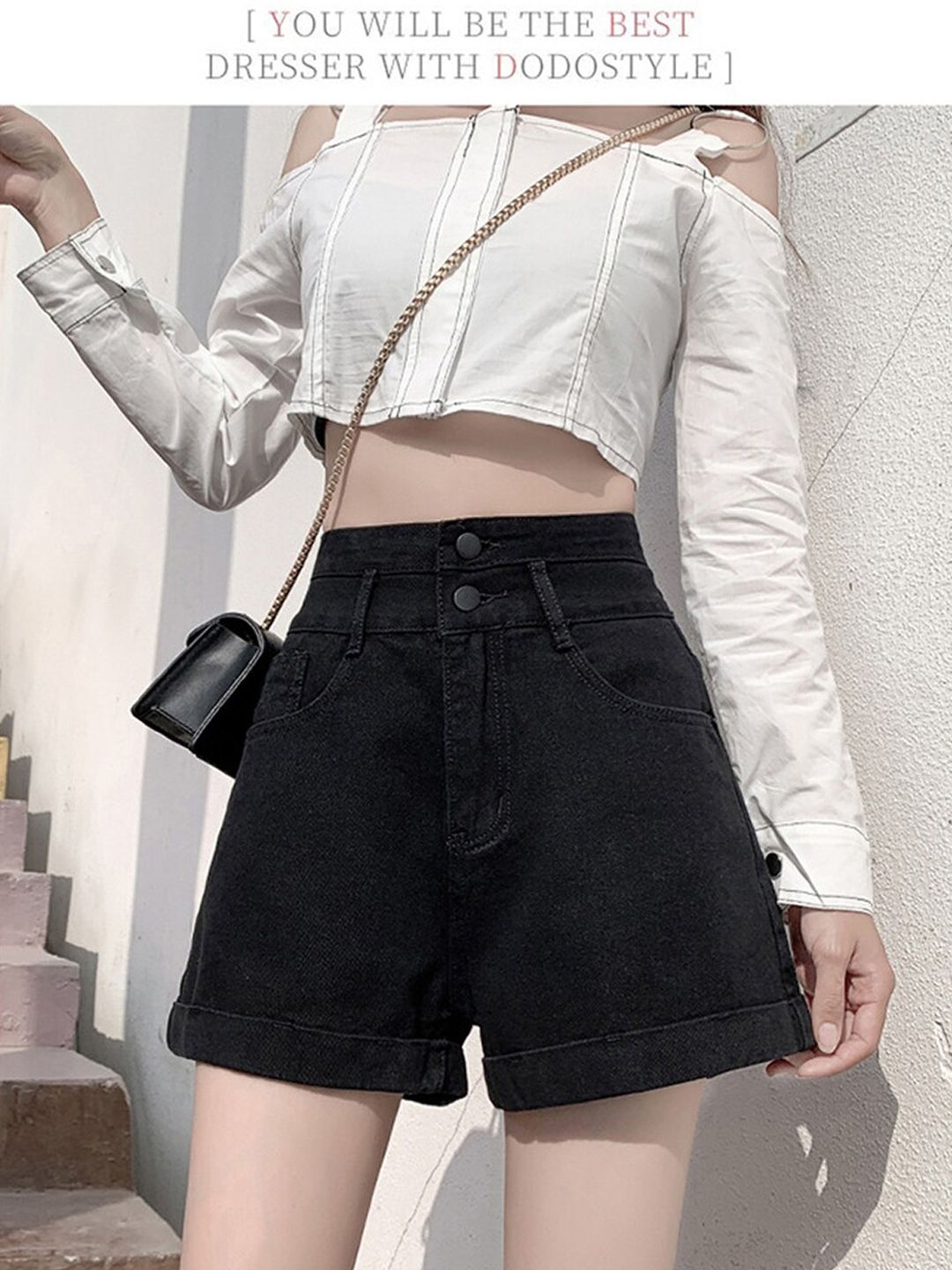 BoStreet Women Black Loose Fit High-Rise Hot Pants Shorts