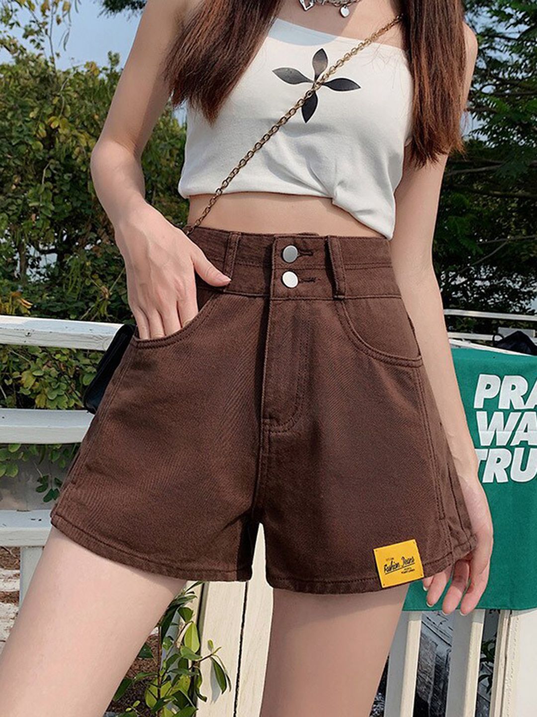 BoStreet Women Brown Loose Fit High-Rise Denim Shorts