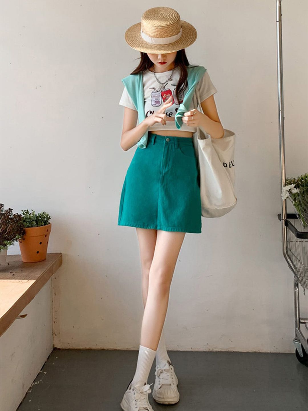 BoStreet Women Green Solid Straight A-Line Skirt