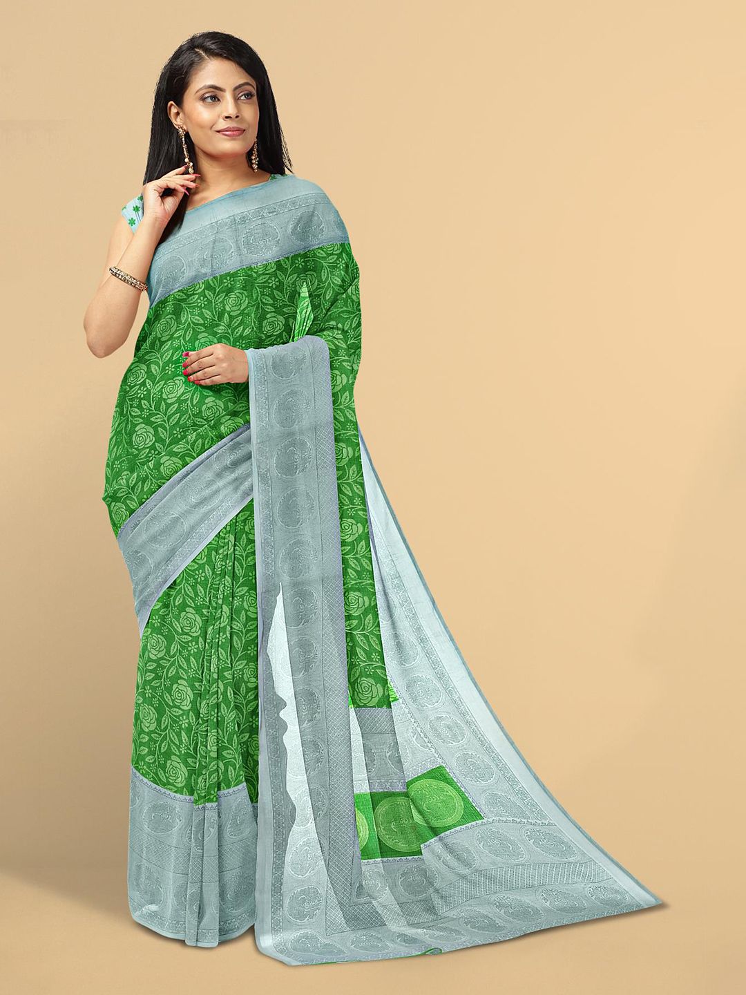 Kalamandir Green & Grey Floral Saree Price in India