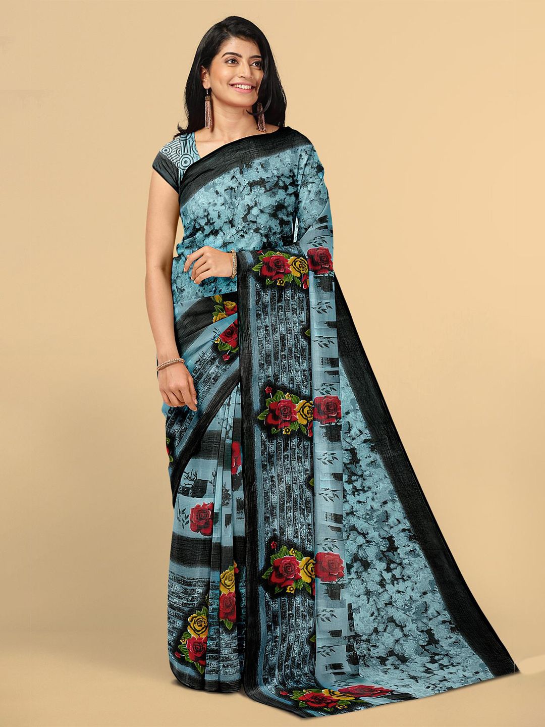 Kalamandir Grey & Red Floral Saree Price in India