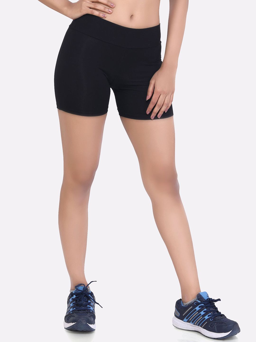 LAASA SPORTS Women Black Skinny Fit High-Rise Training or Gym Sports Shorts Price in India