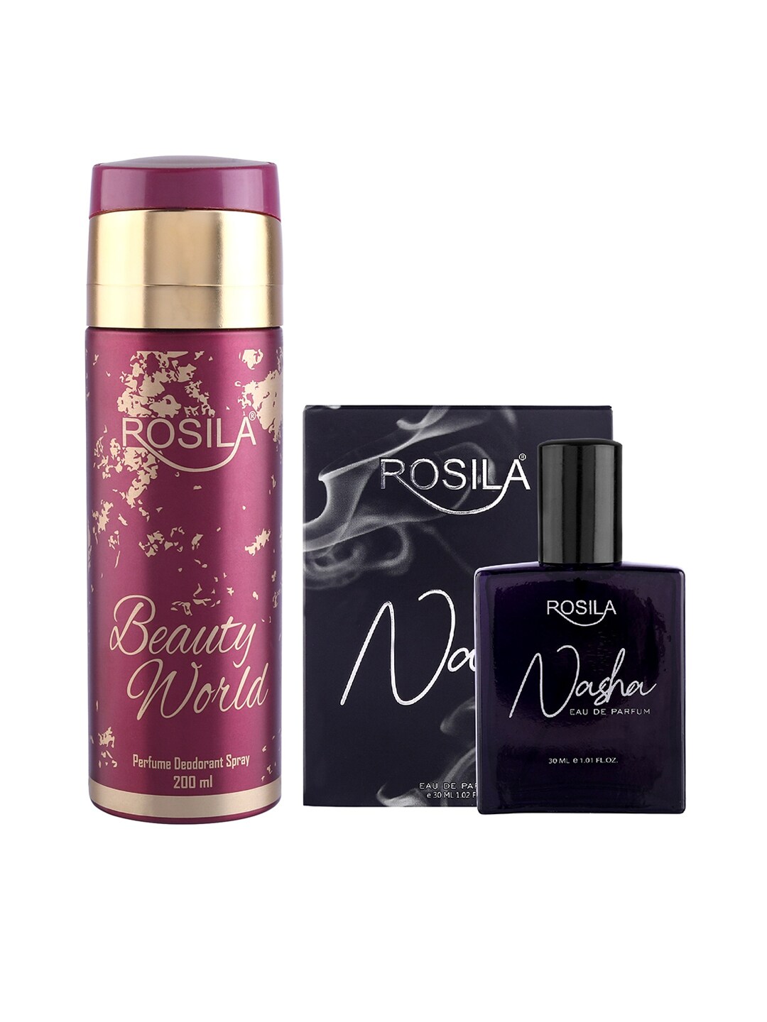 ROSILA Beauty World Deodorant Body Spray 200ml With Nasha Perfumee EDP 30ml Price in India