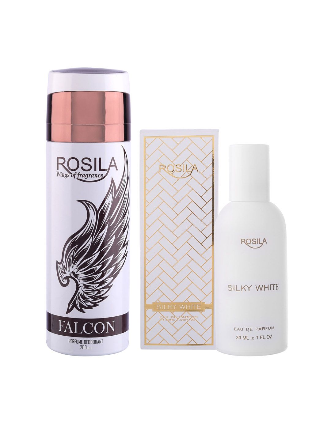 ROSILA Set of Silky White Eau De Parfum 30 ml & Falcon Deodorant 200 ml Price in India