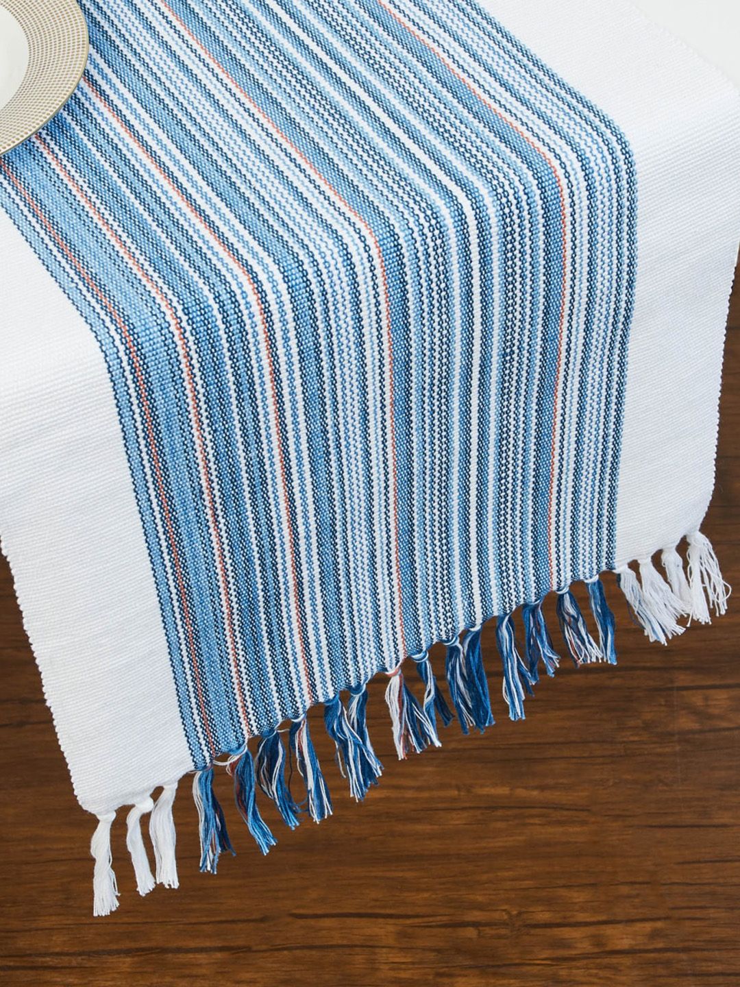 Home Centre Blue & White Striped Pure Cotton Table Runners Price in India
