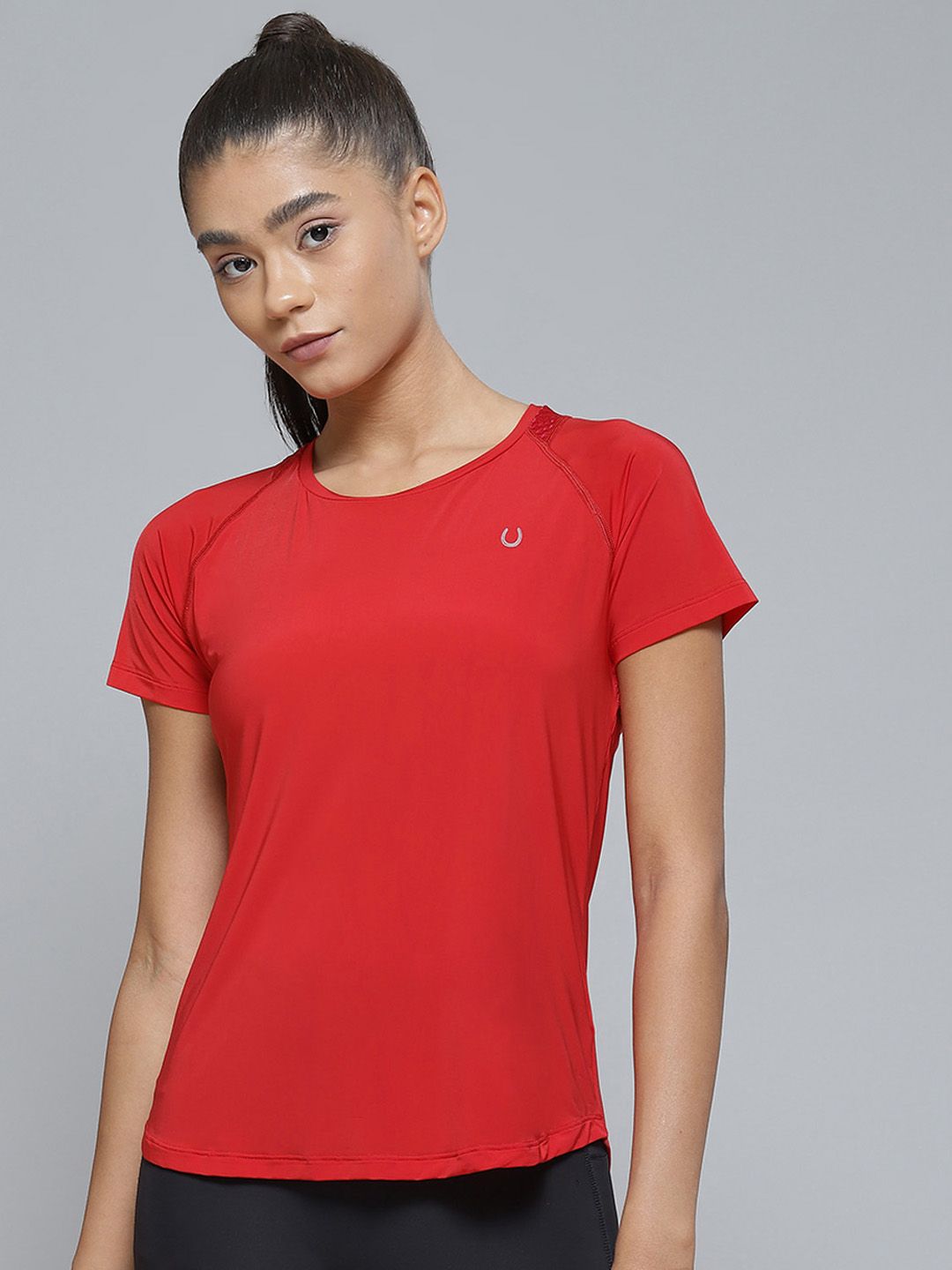 Fitkin Women Red Organic Cotton Anti Odour Sports T-shirt Price in India