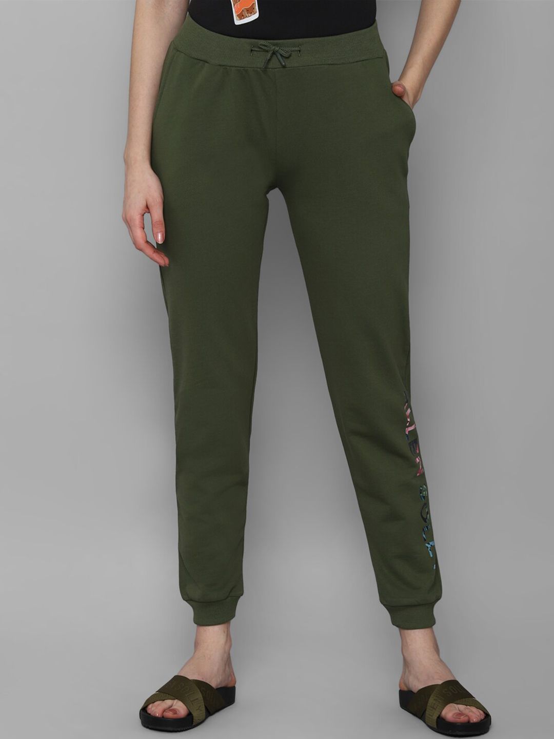 Allen Solly Woman Women Olive Green Pure Cotton Joggers Trousers Price in India