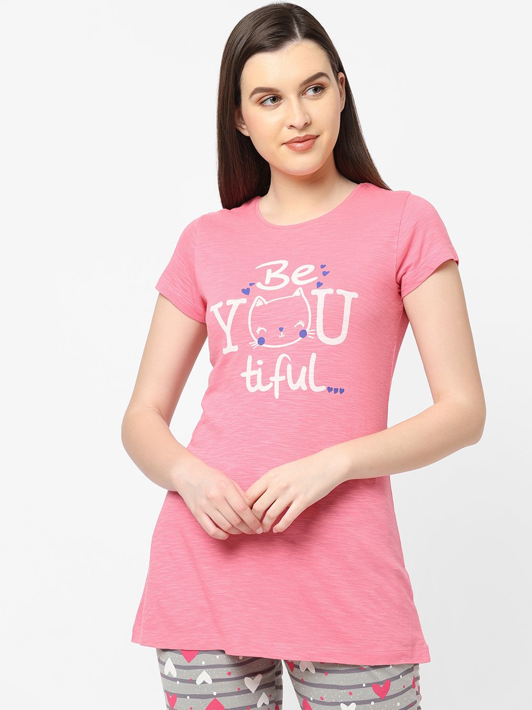 Sweet Dreams Women Pink Printed Lounge T-shirts Price in India