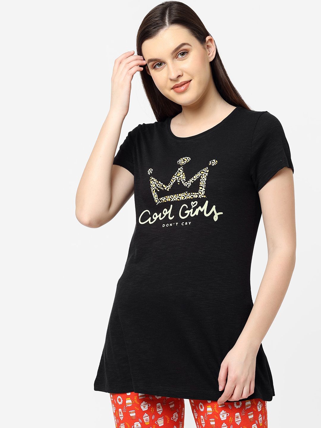 Sweet Dreams Women Black Printed Lounge T-shirt Price in India