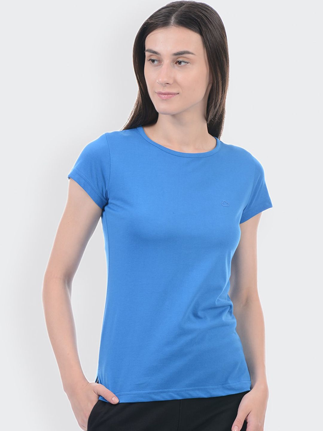 Sweet Dreams Women Blue Solid Cotton Lounge T-Shirt Price in India