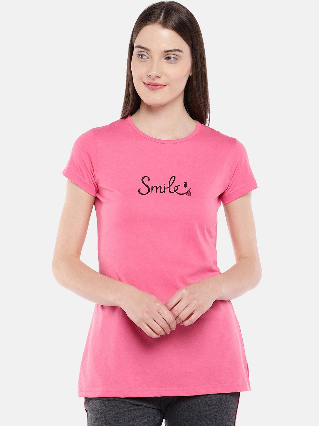 Sweet Dreams Women Pink Printed Cotton Lounge T-shirts Price in India