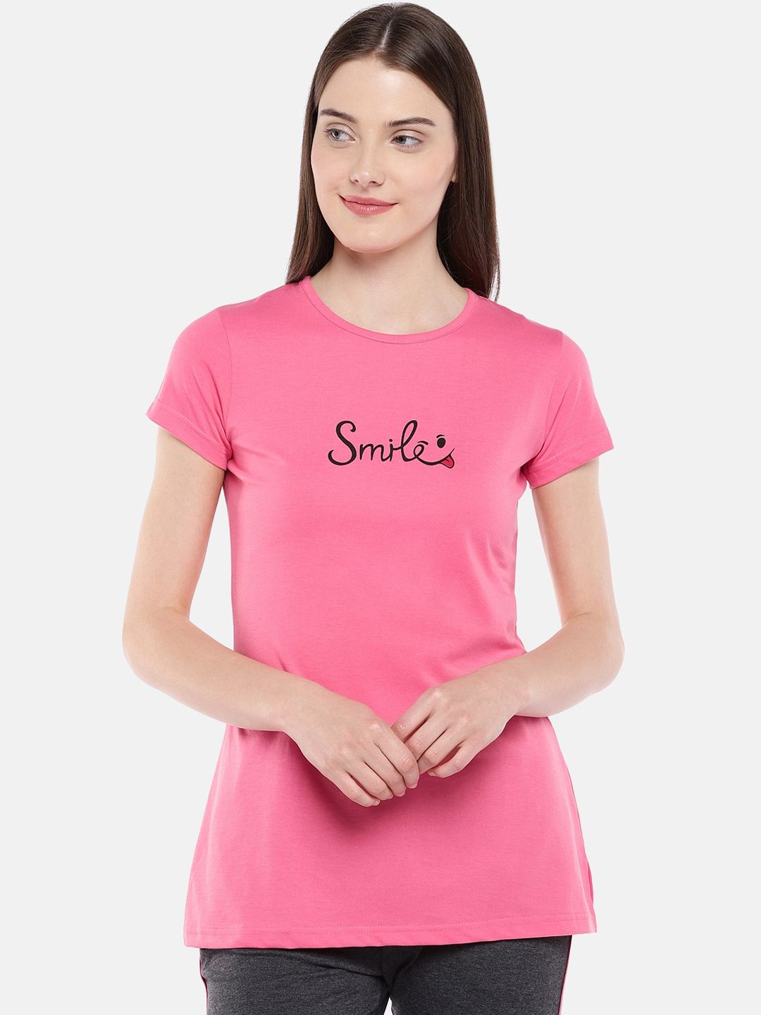 Sweet Dreams Women Pink Printed Cotton Lounge Tshirts Price in India
