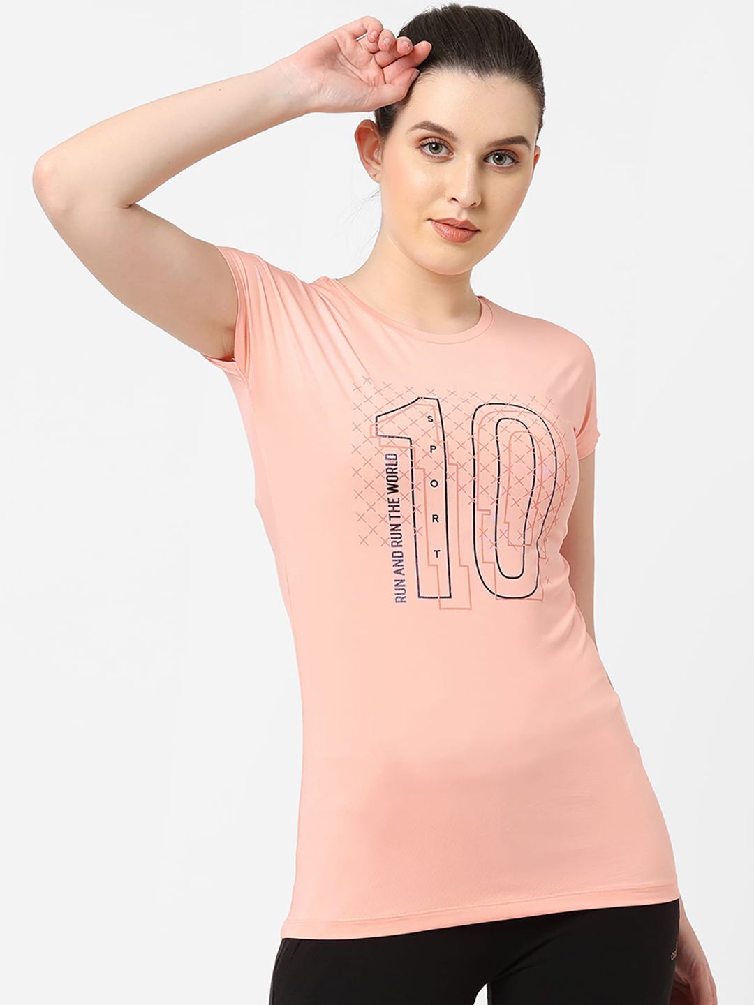 Sweet Dreams Women Peach Coloured Printed Cotton Lounge T-Shirts Price in India